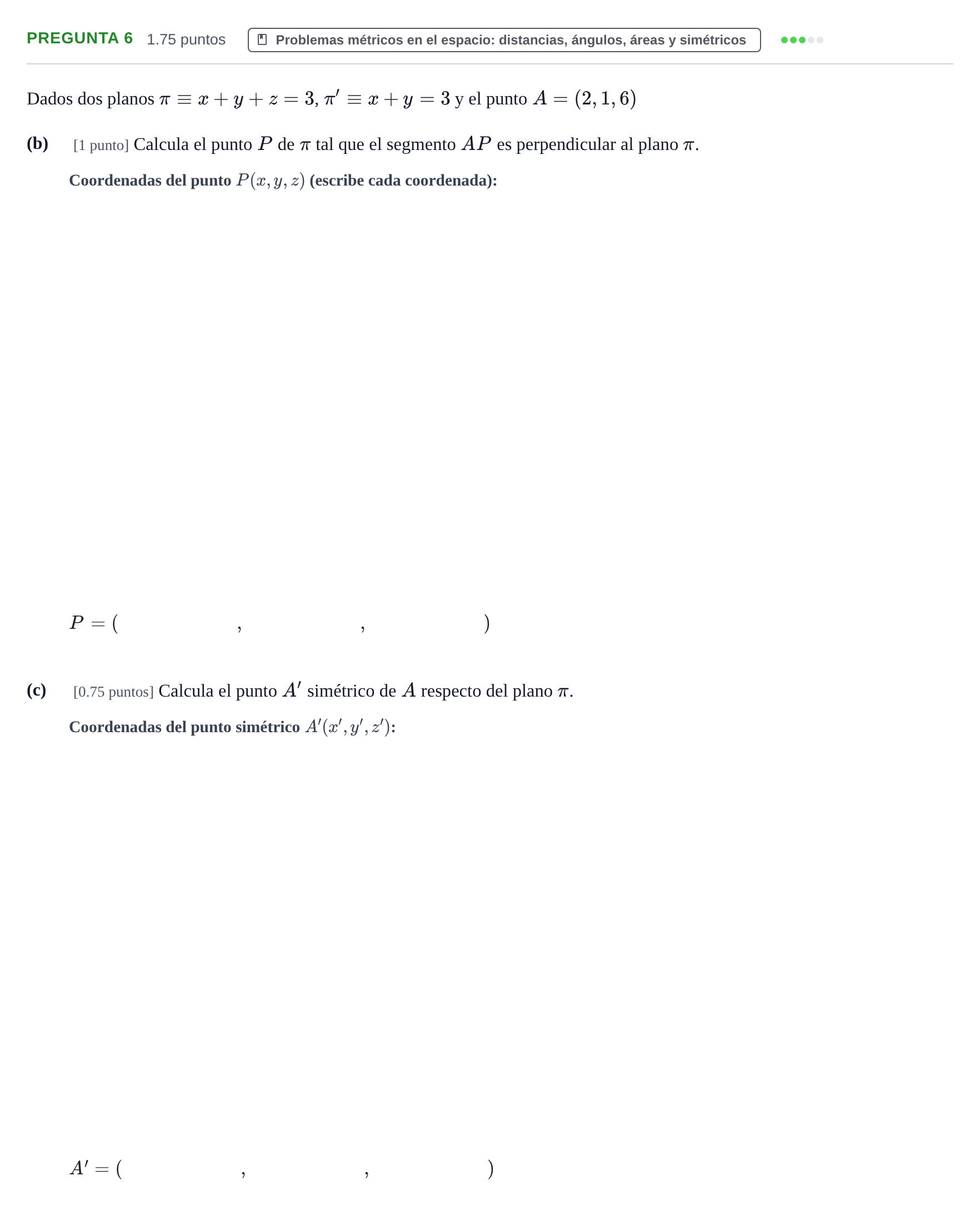 Enunciado: Pregunta 6 - Problemas métricos en el espacio · Matemáticas II PAU Asturias Extraordinaria 2023