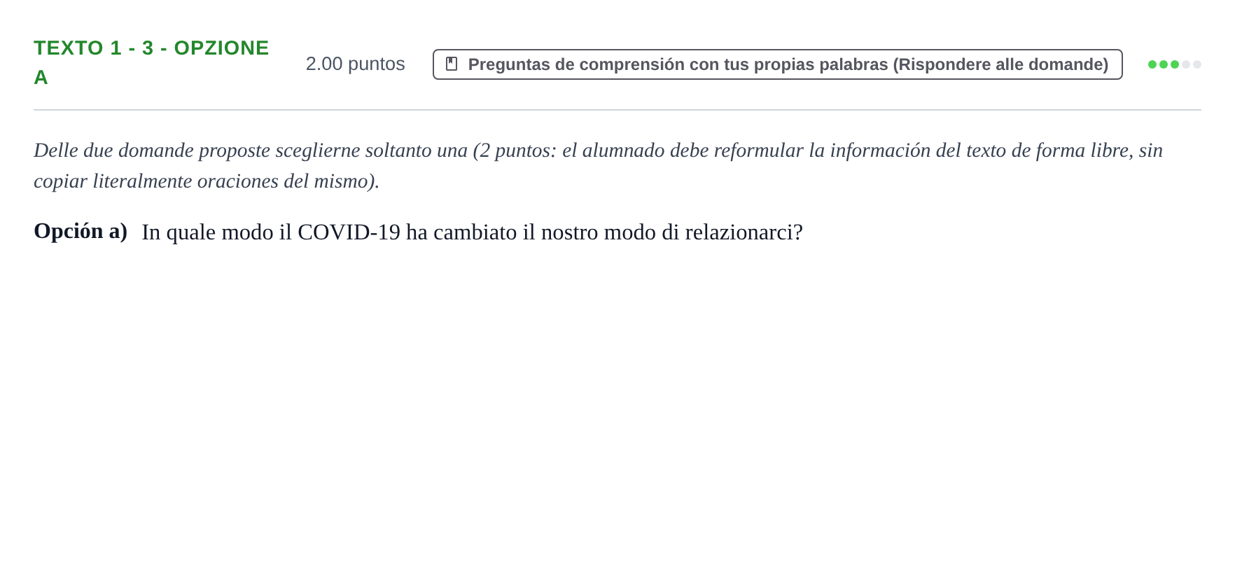 Enunciado: Ejercicio Texto 1 - 3 - Opzione a · Italiano PAU Asturias Ordinaria 2023
