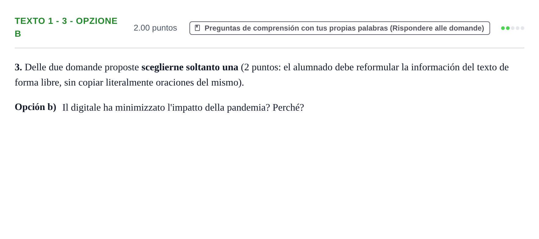 Enunciado: Ejercicio Texto 1 - 3 - Opzione b · Italiano PAU Asturias Ordinaria 2023