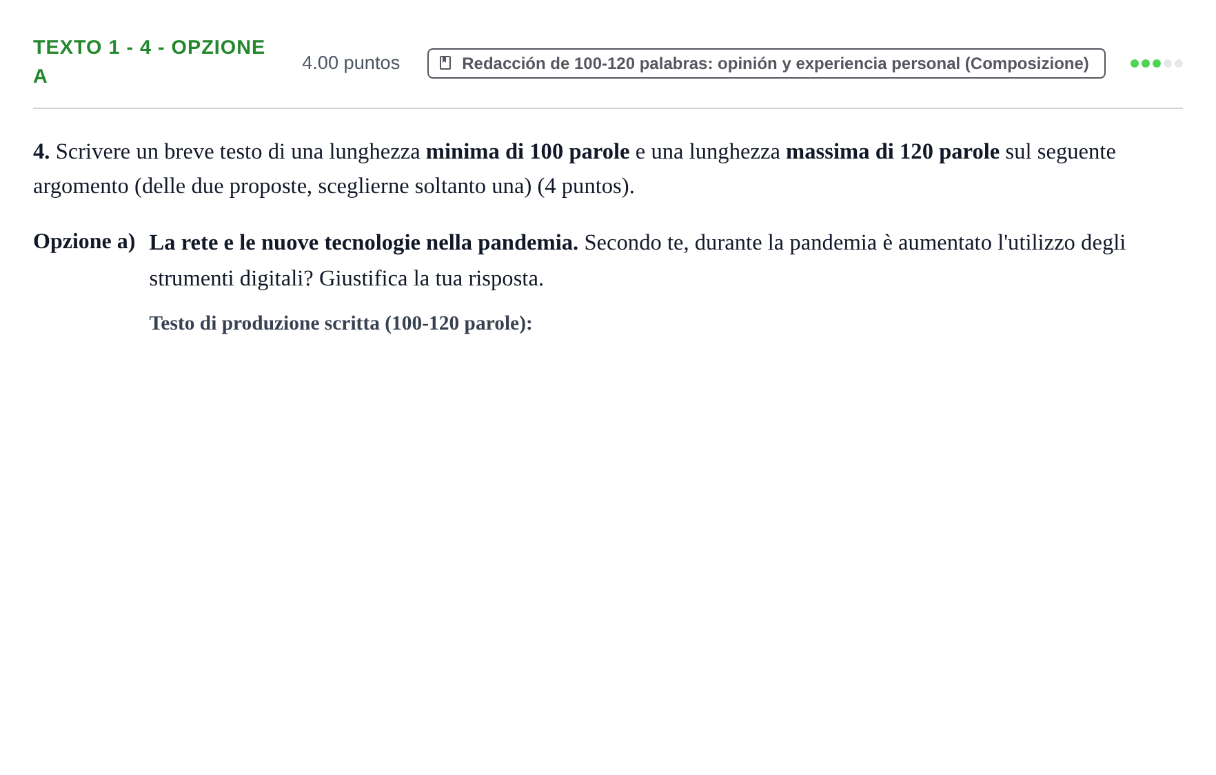 Enunciado: Ejercicio Texto 1 - 4 - Opzione a · Italiano PAU Asturias Ordinaria 2023