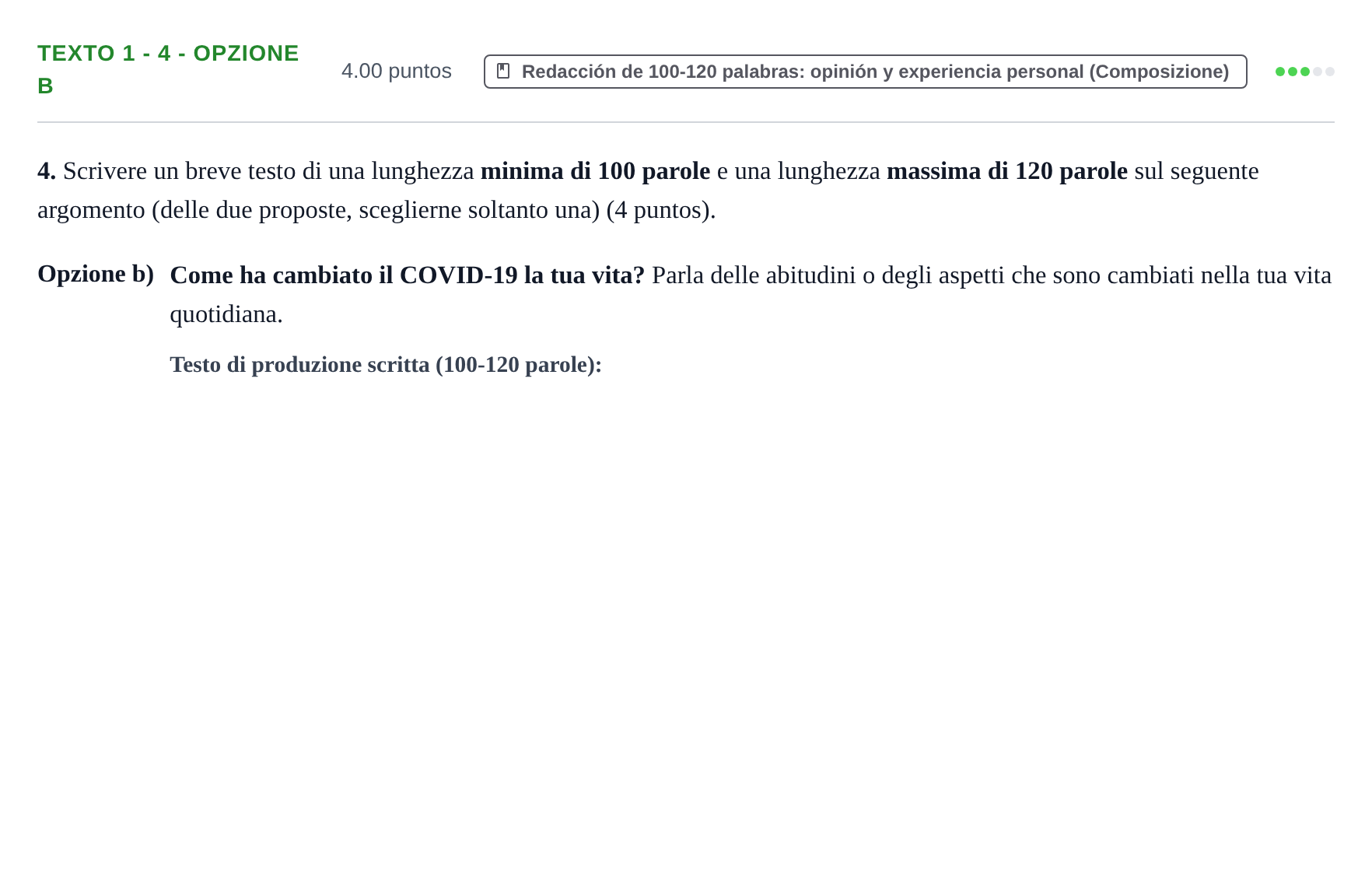 Enunciado: Ejercicio Texto 1 - 4 - Opzione b · Italiano PAU Asturias Ordinaria 2023