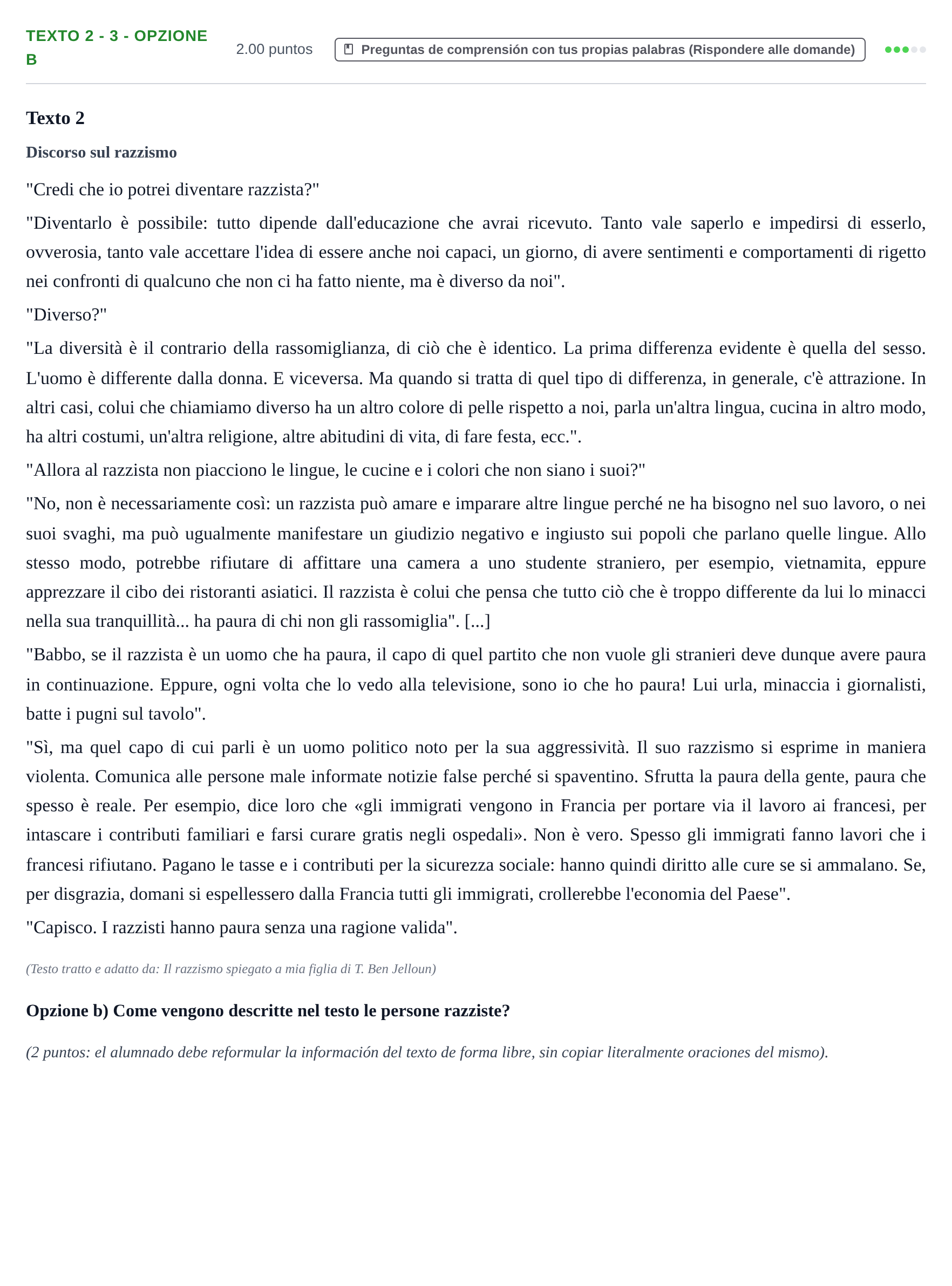 Enunciado: Ejercicio Texto 2 - 3 - Opzione b · Italiano PAU Asturias Ordinaria 2023