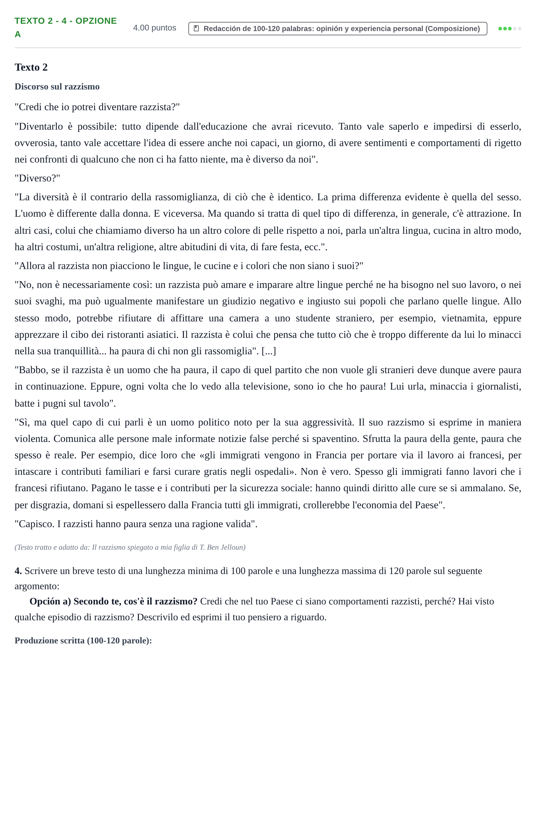 Enunciado: Ejercicio Texto 2 - 4 - Opzione a · Italiano PAU Asturias Ordinaria 2023