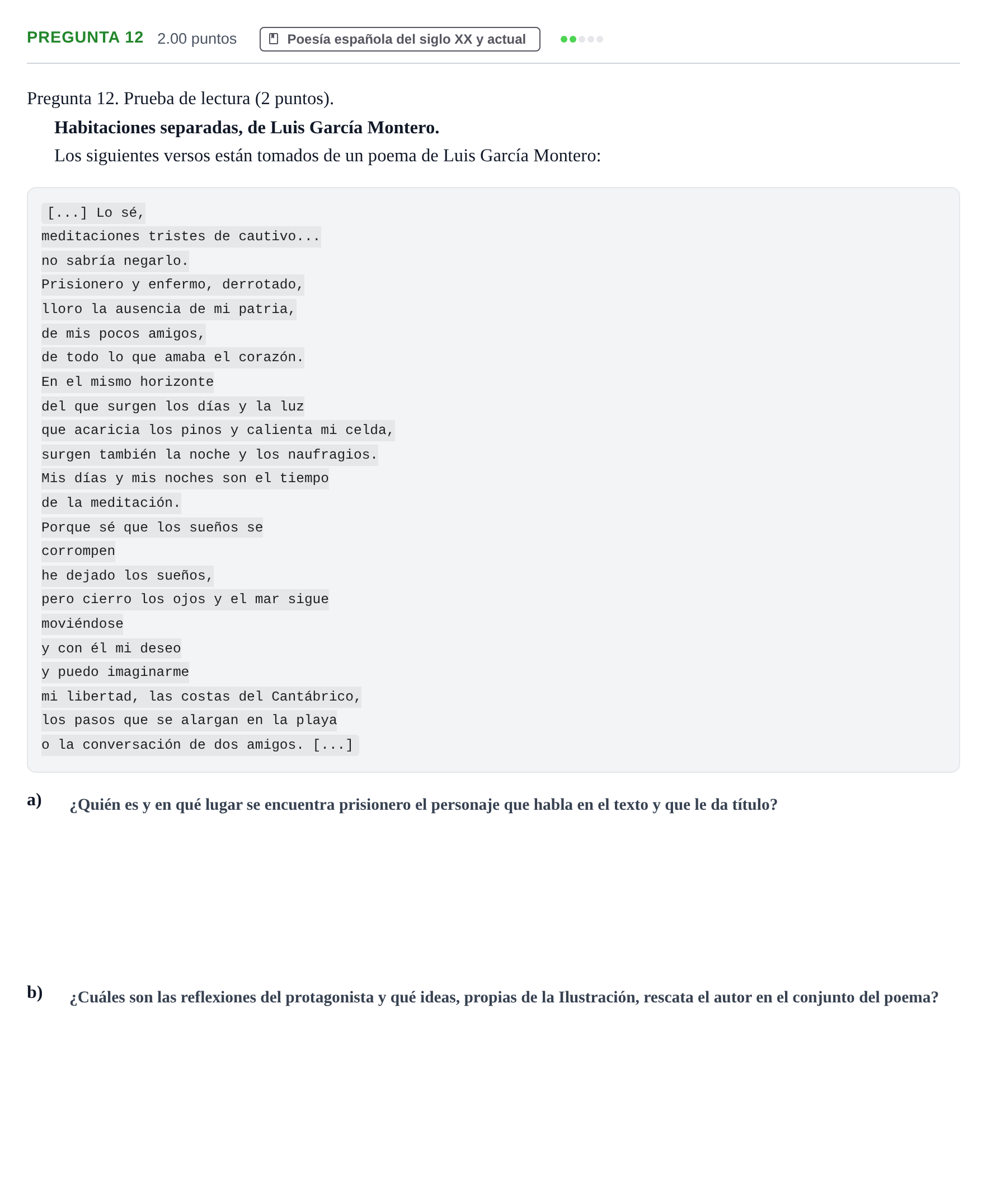 Enunciado: Pregunta 12 · Lengua Castellana y Literatura II PAU Asturias Ordinaria 2023