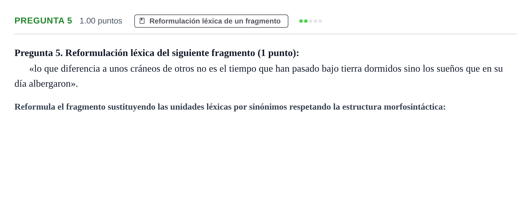 Enunciado: Pregunta 5 · Lengua Castellana y Literatura II PAU Asturias Ordinaria 2023