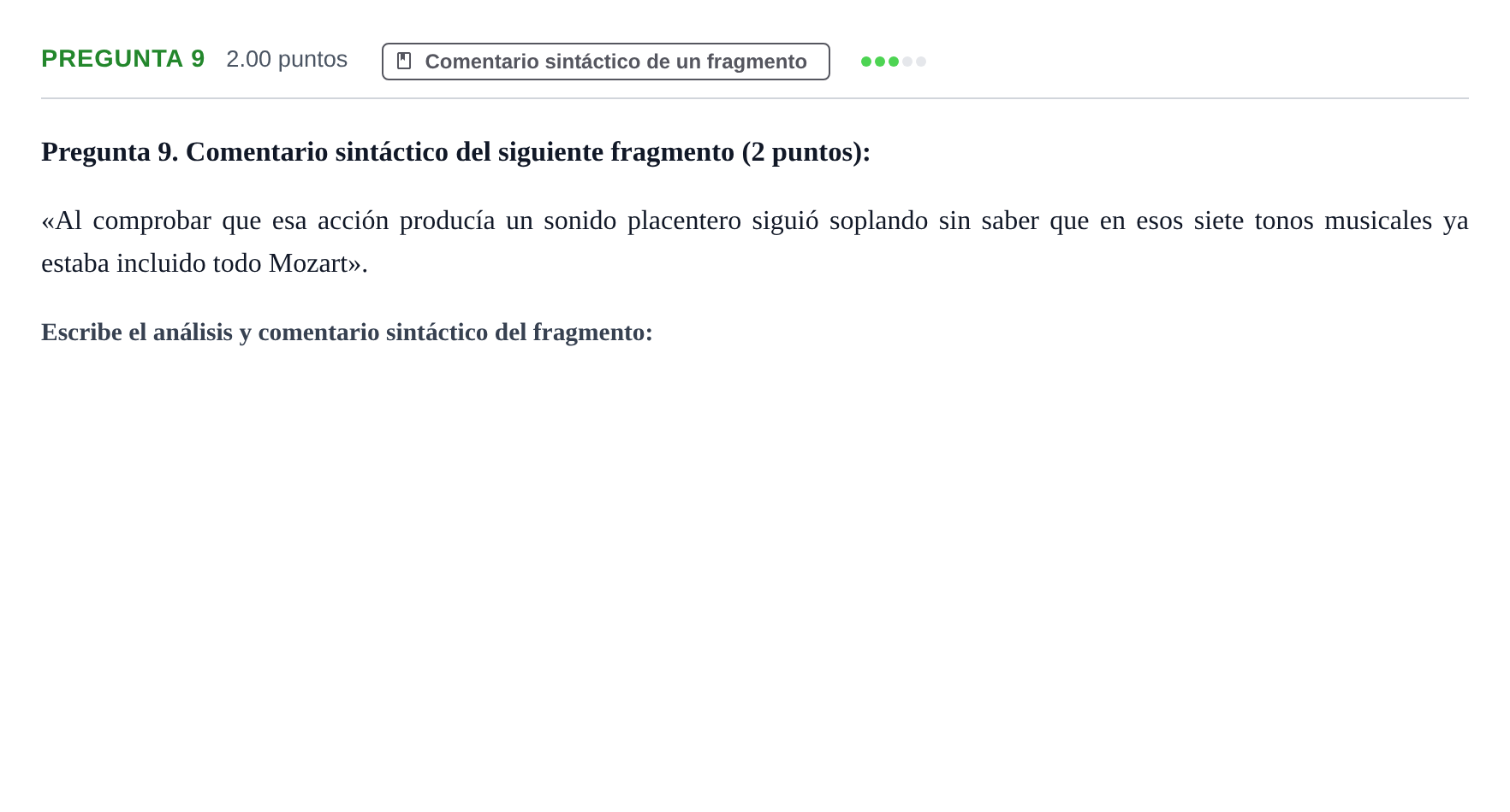 Enunciado: Pregunta 9 · Lengua Castellana y Literatura II PAU Asturias Ordinaria 2023