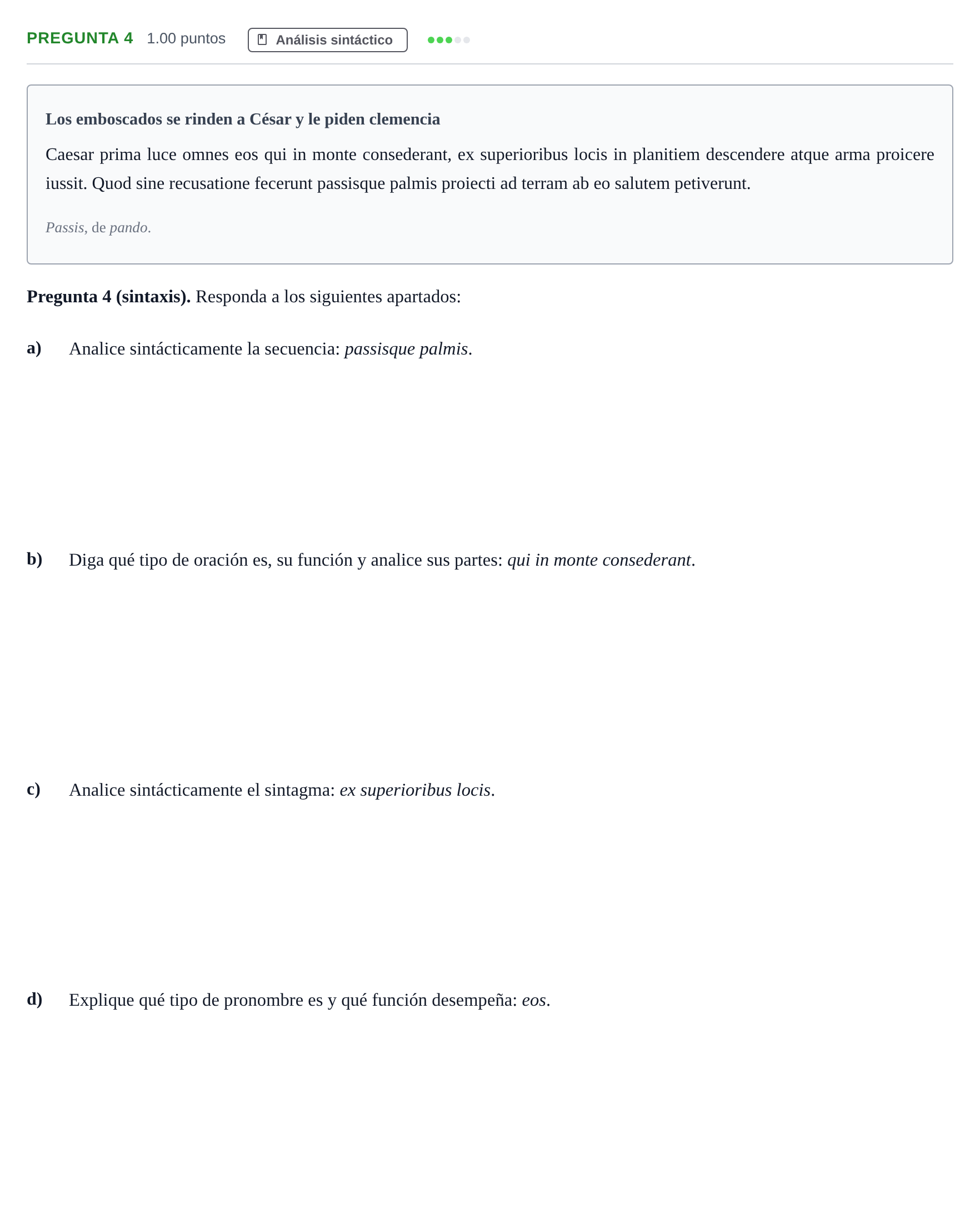 Enunciado: Pregunta 4 · Latín II PAU Asturias Ordinaria 2023