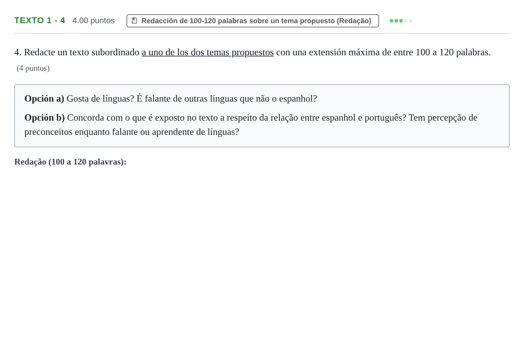 Enunciado: Ejercicio Texto 1 - 4 · Portugués PAU Asturias Ordinaria 2023