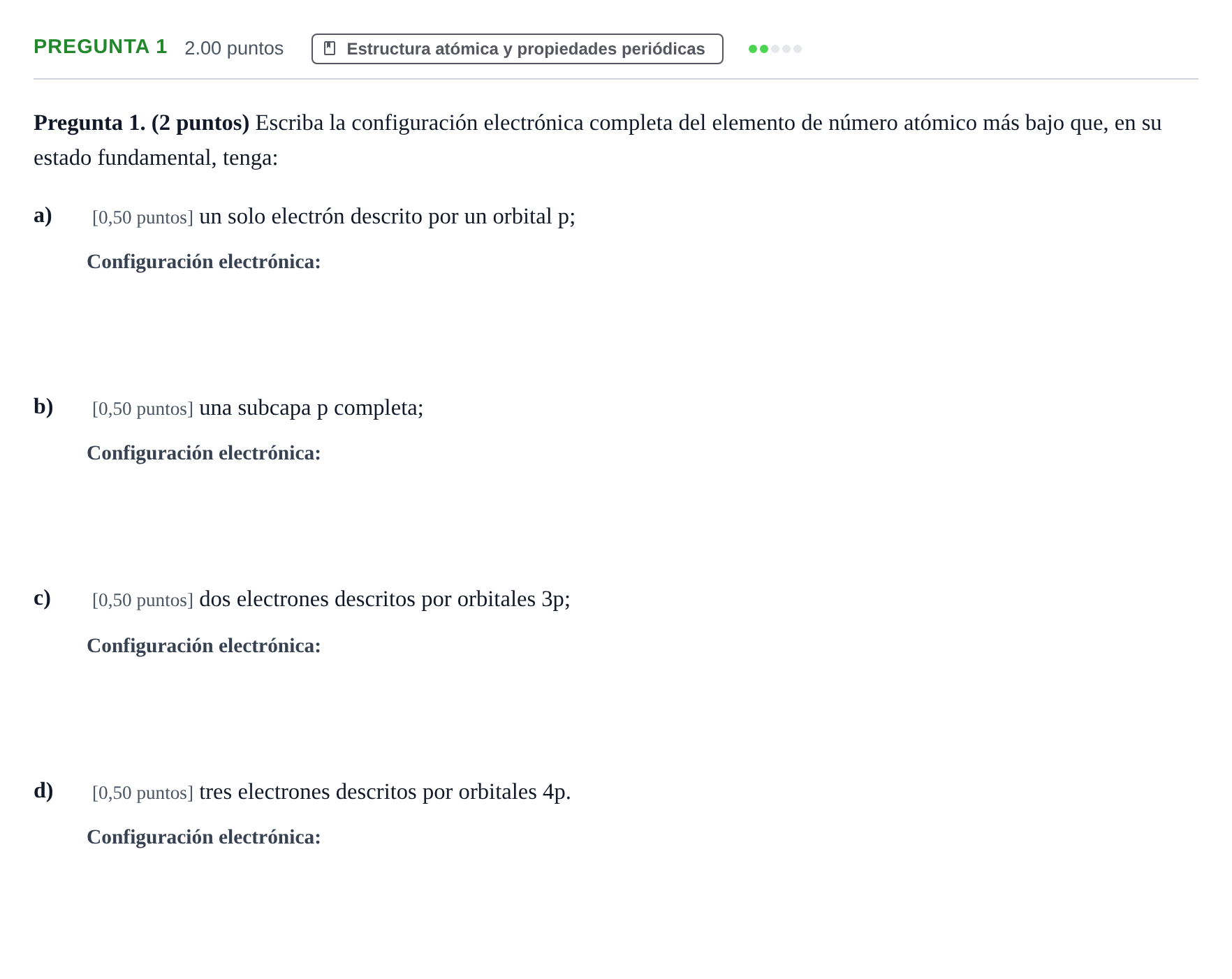 Enunciado: Pregunta 1 · Química PAU Asturias Extraordinaria 2023