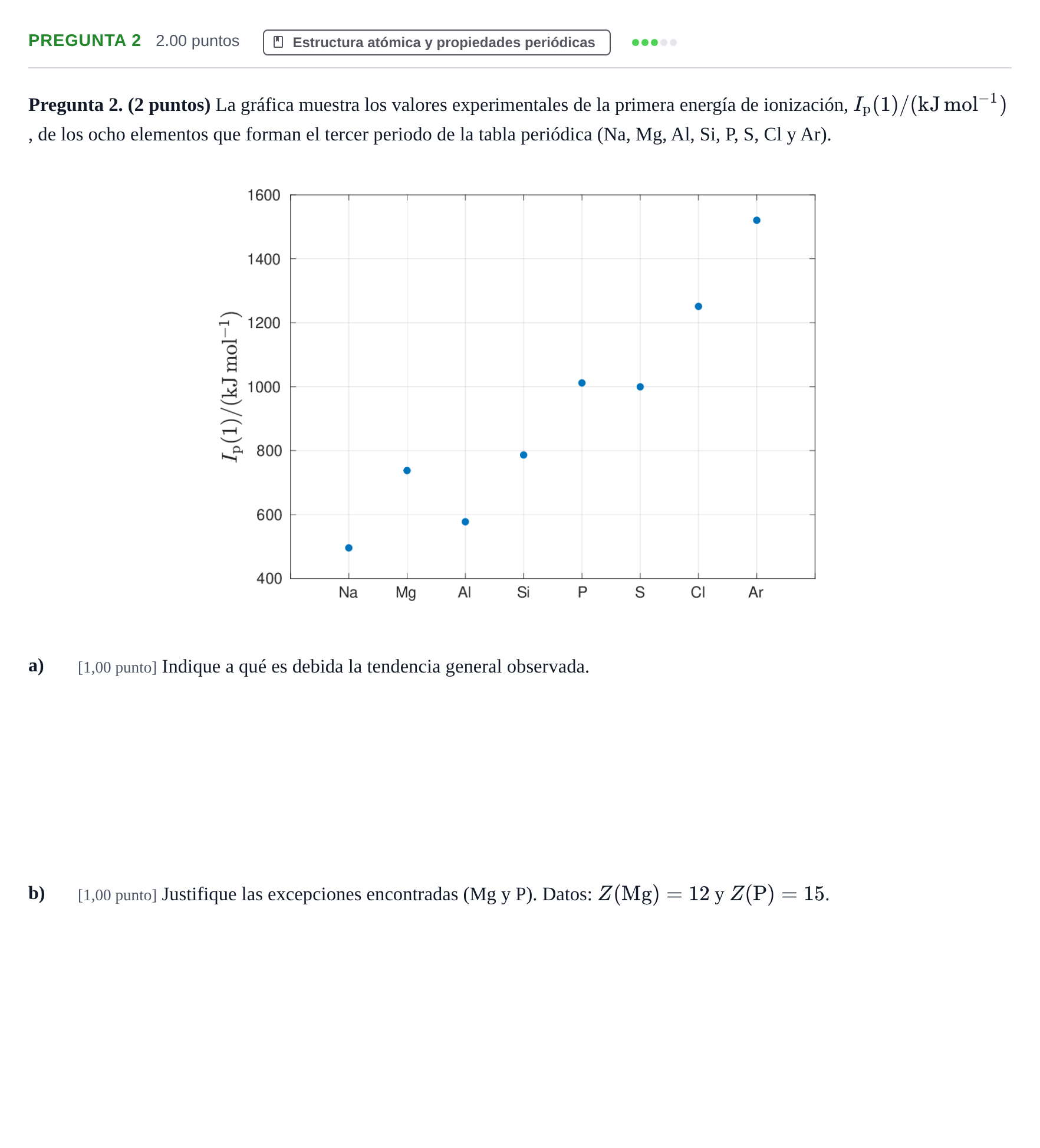 Enunciado: Pregunta 2 · Química PAU Asturias Extraordinaria 2023