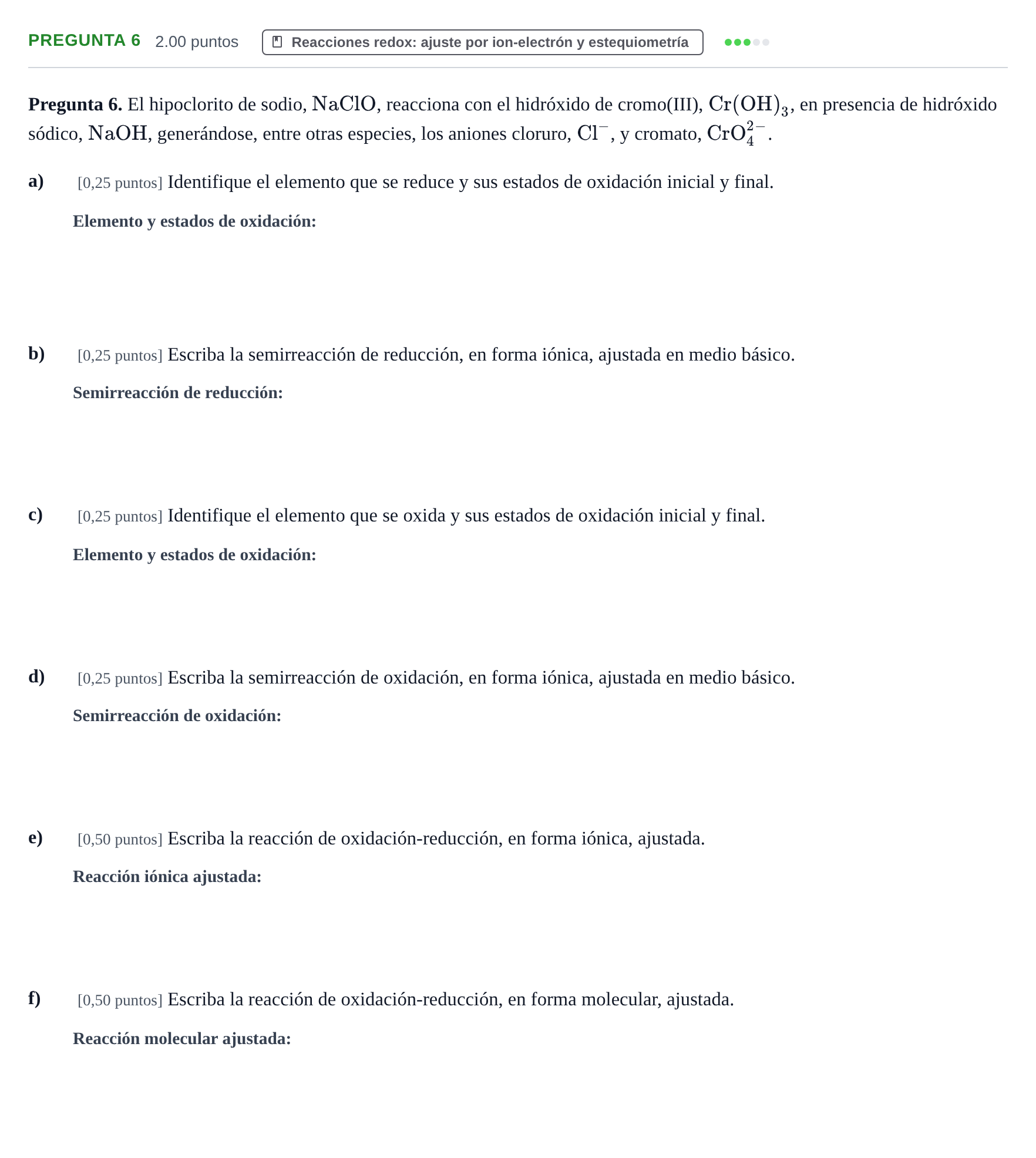 Enunciado: Pregunta 6 · Química PAU Asturias Extraordinaria 2023