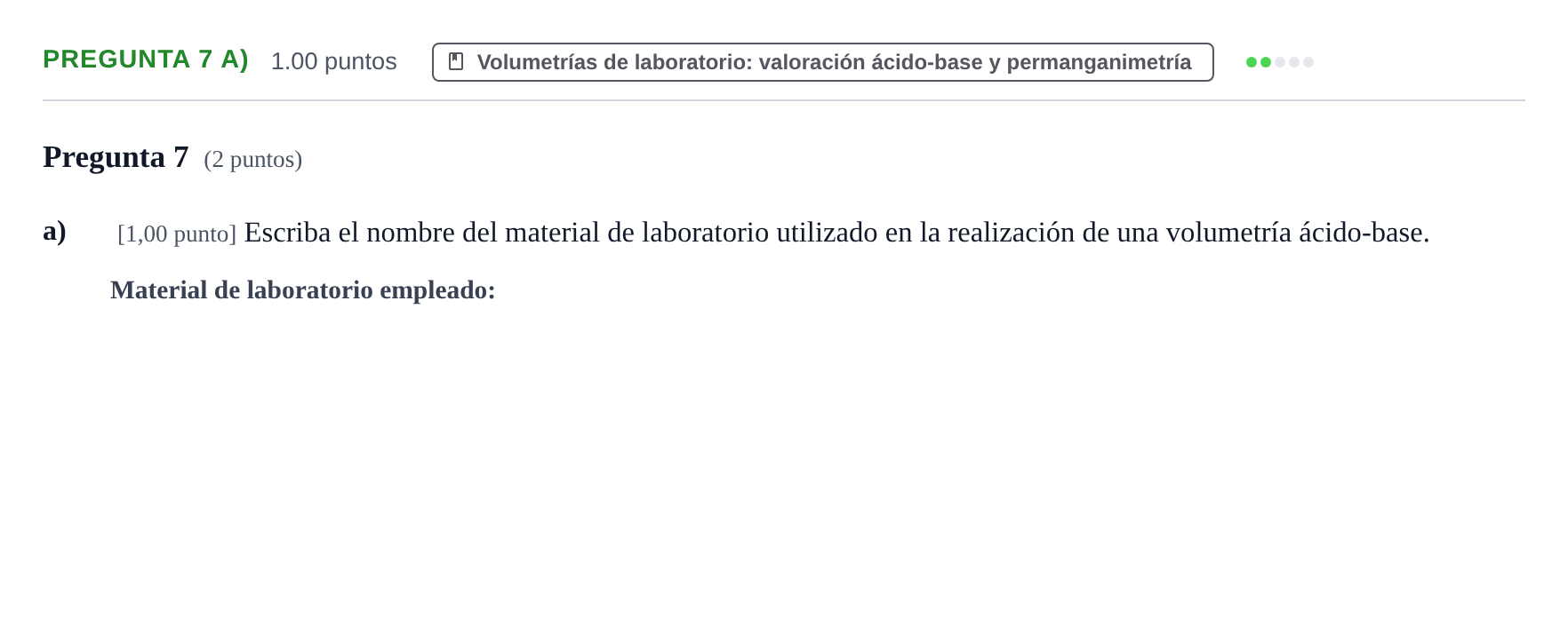 Enunciado: Pregunta 7 a) · Química PAU Asturias Extraordinaria 2023