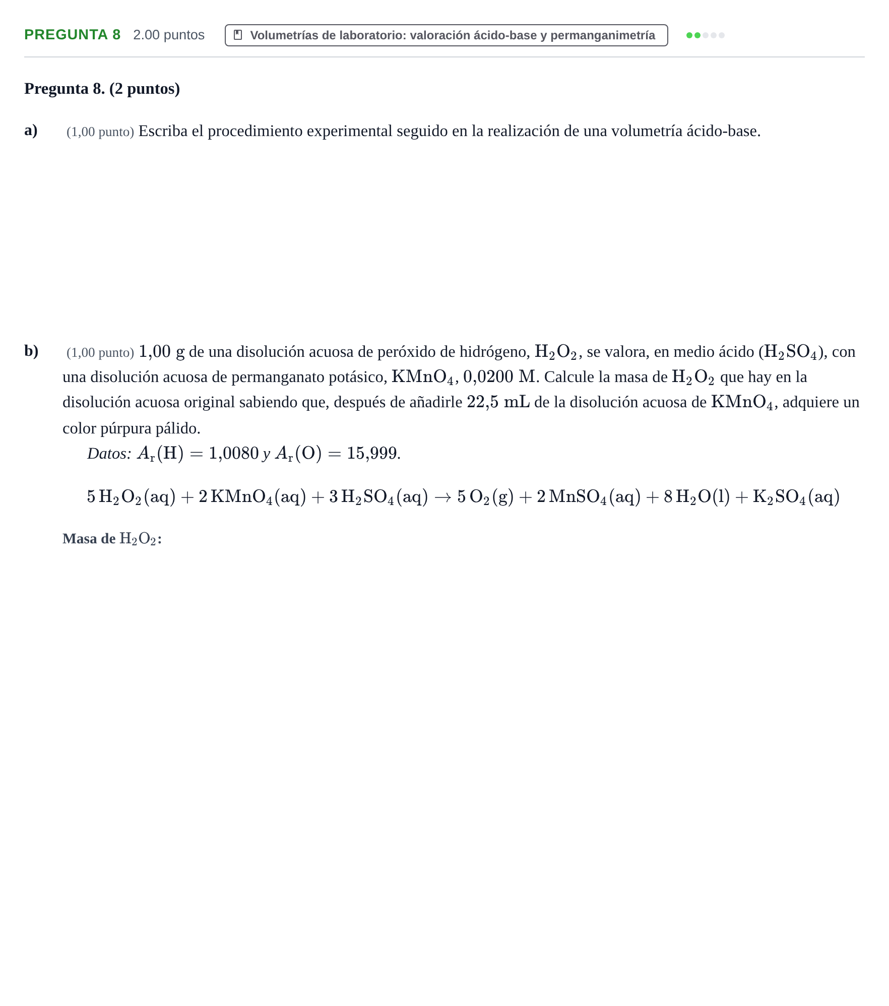 Enunciado: Pregunta 8 · Química PAU Asturias Extraordinaria 2023