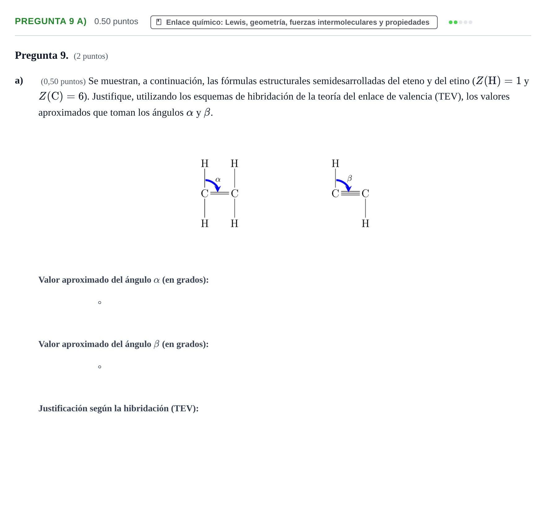 Enunciado: Pregunta 9 a) · Química PAU Asturias Extraordinaria 2023