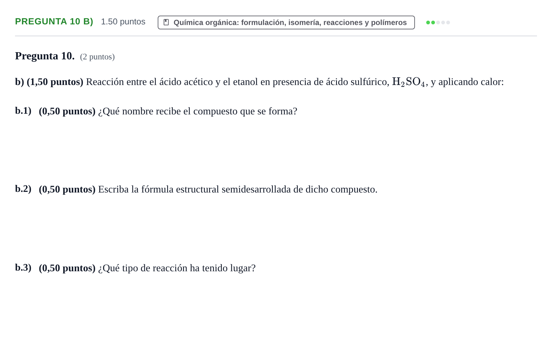 Enunciado: Pregunta 10 b) · Química PAU Asturias Ordinaria 2023