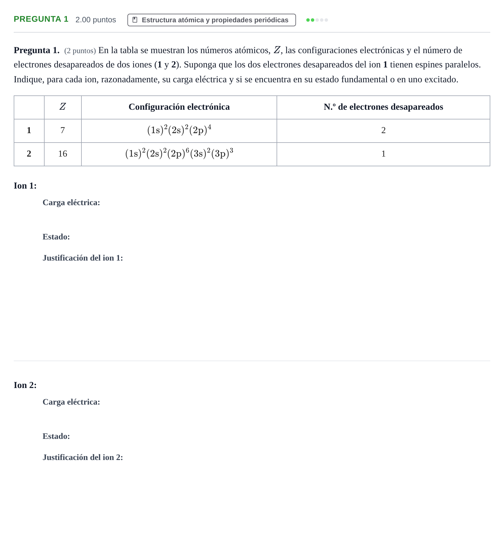Enunciado: Pregunta 1 · Química PAU Asturias Ordinaria 2023