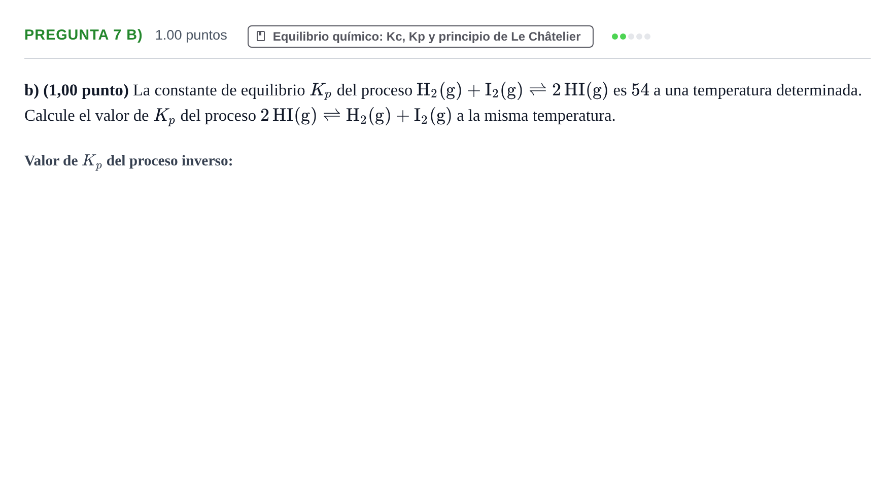Enunciado: Pregunta 7 b) · Química PAU Asturias Ordinaria 2023
