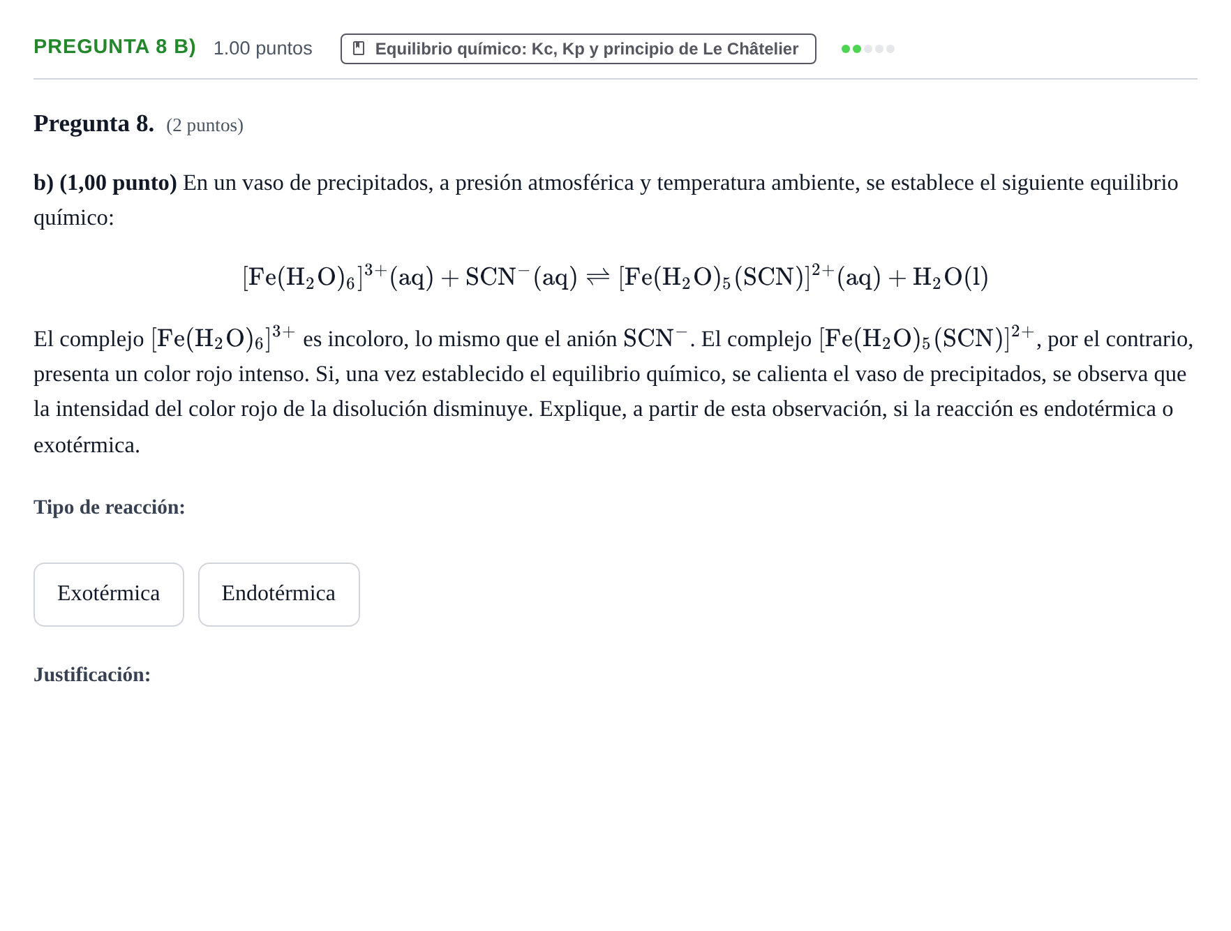 Enunciado: Pregunta 8 b) · Química PAU Asturias Ordinaria 2023