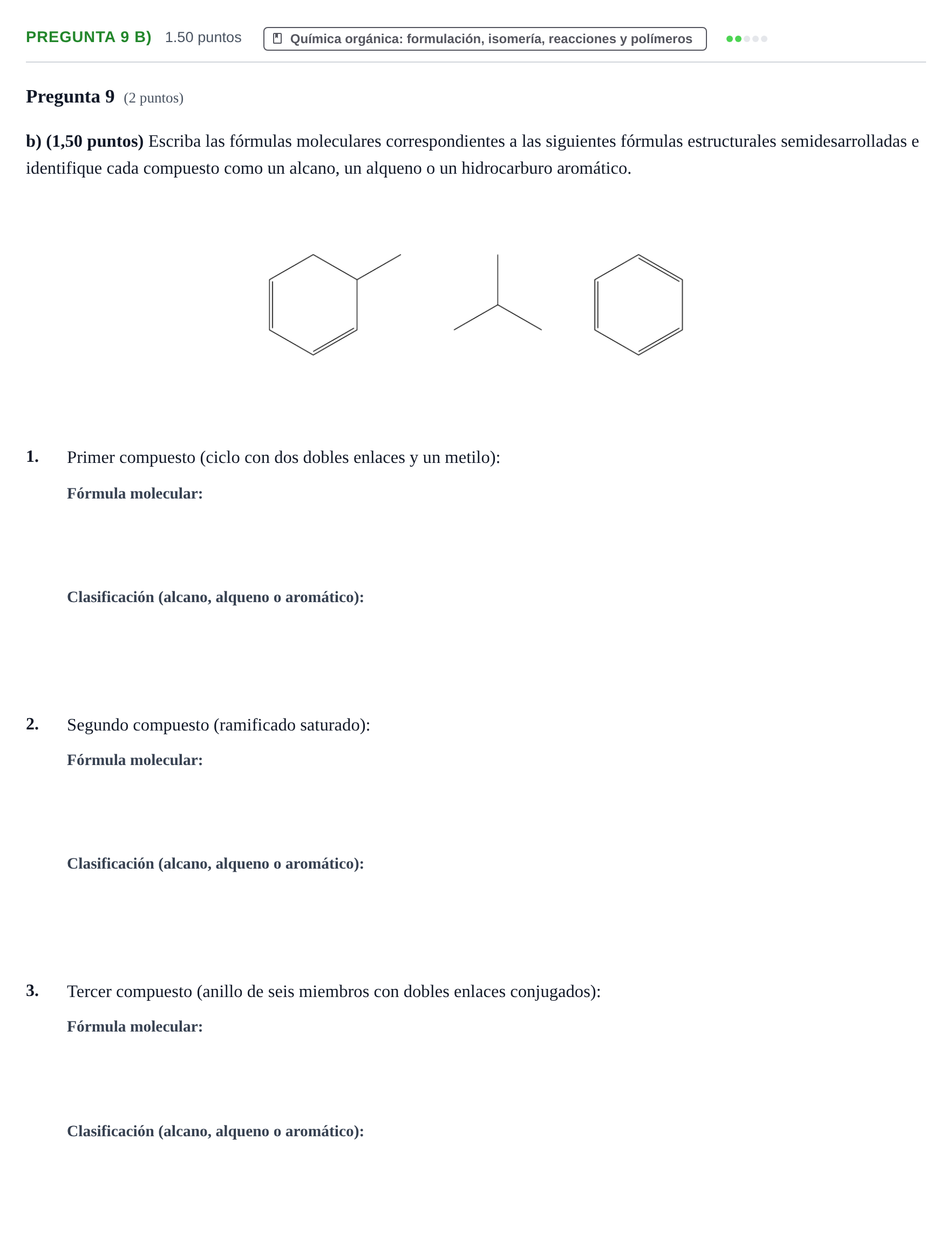 Enunciado: Pregunta 9 b) · Química PAU Asturias Ordinaria 2023