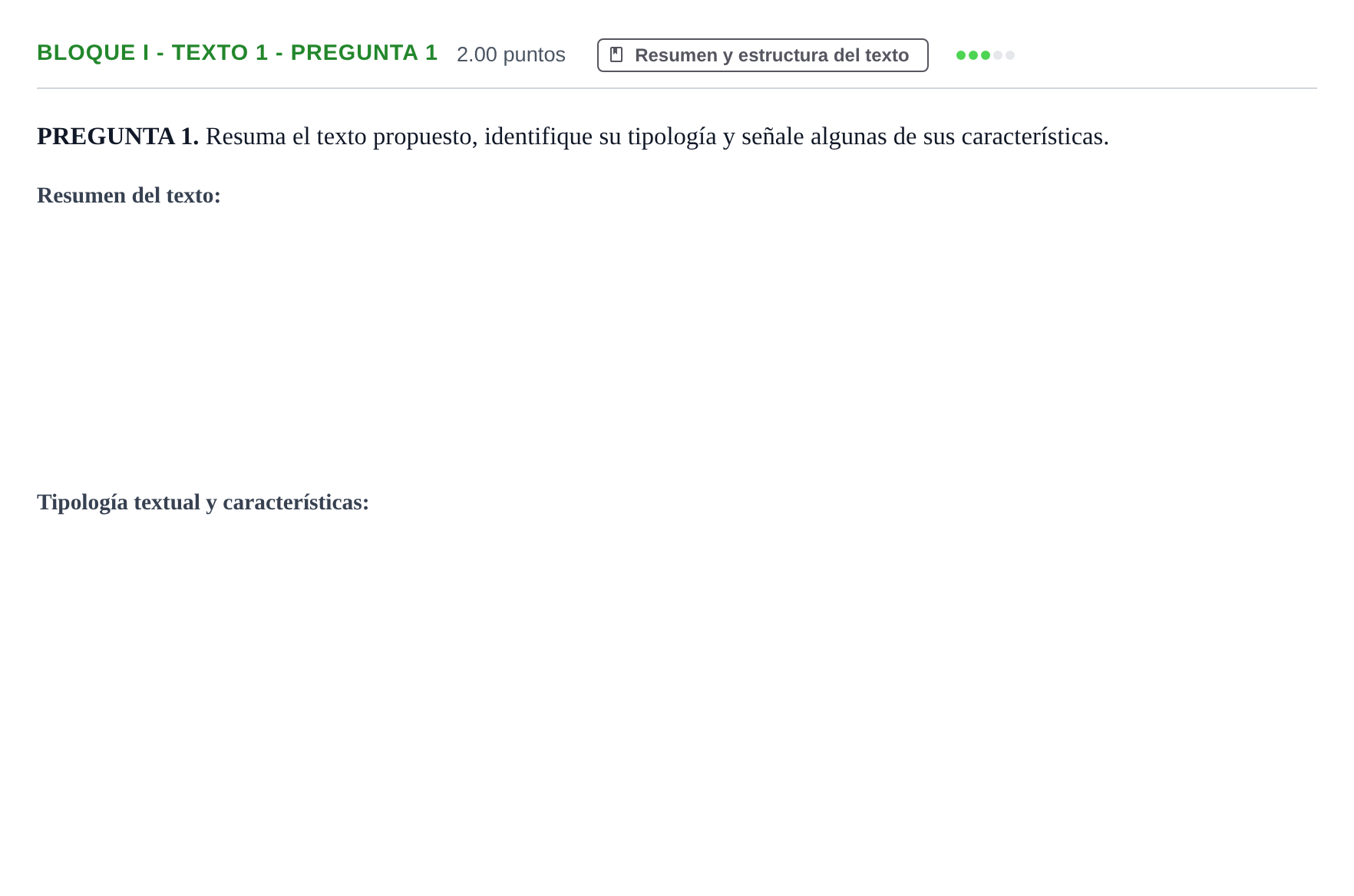 Enunciado: Bloque I - Texto 1 - Pregunta 1 · Lengua Castellana y Literatura II PAU Extremadura Ordinaria 2023