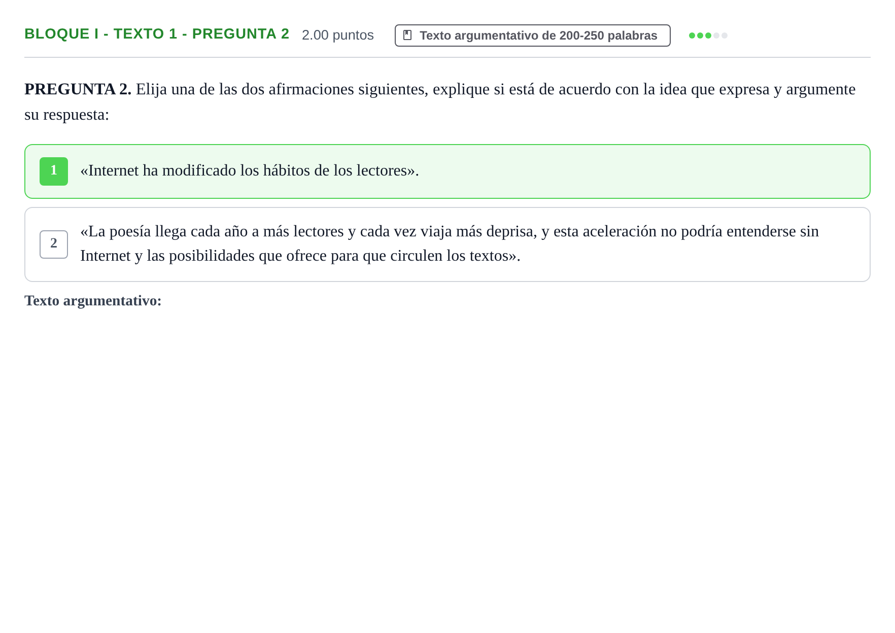 Enunciado: Bloque I - Texto 1 - Pregunta 2 · Lengua Castellana y Literatura II PAU Extremadura Ordinaria 2023