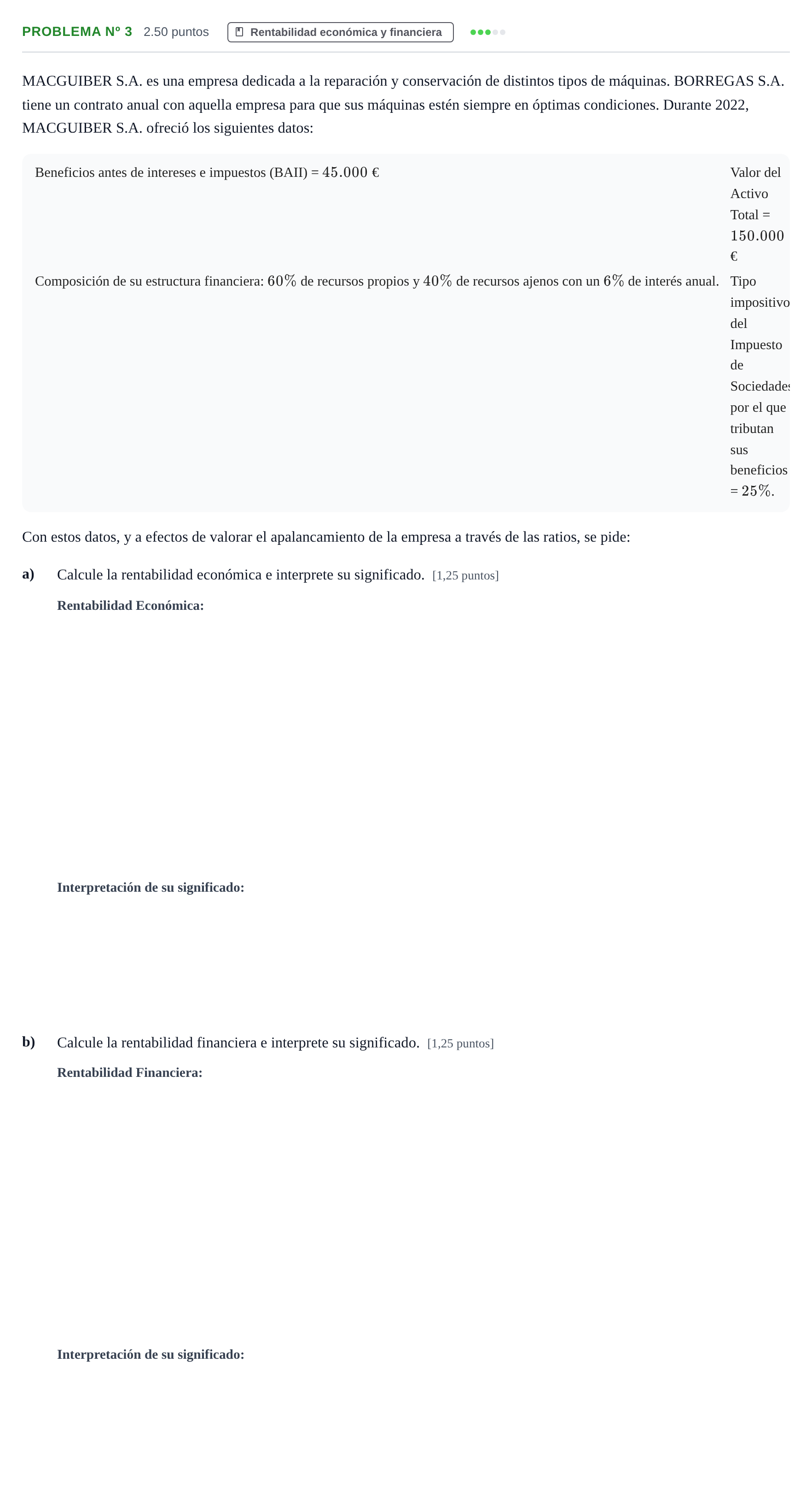 Enunciado: Problema nº 3 · Empresa y Diseño de Modelos de Negocio PAU Extremadura Ordinaria 2023