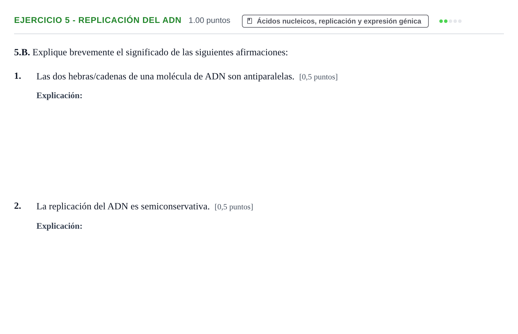 Enunciado: Ejercicio 5 - Replicación del ADN · Biología PAU Extremadura Ordinaria 2023