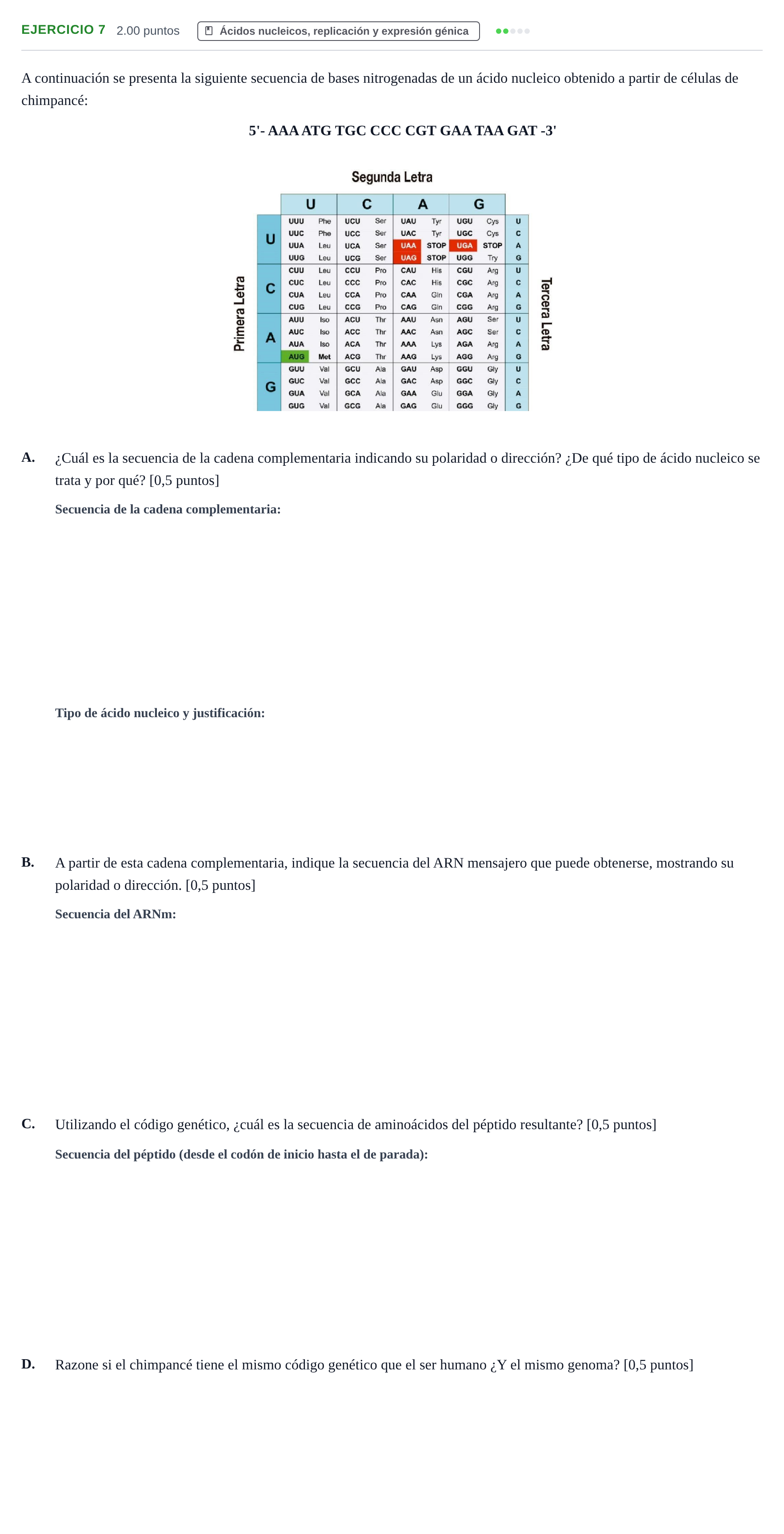 Enunciado: Problema 7 · Biología PAU Extremadura Ordinaria 2023