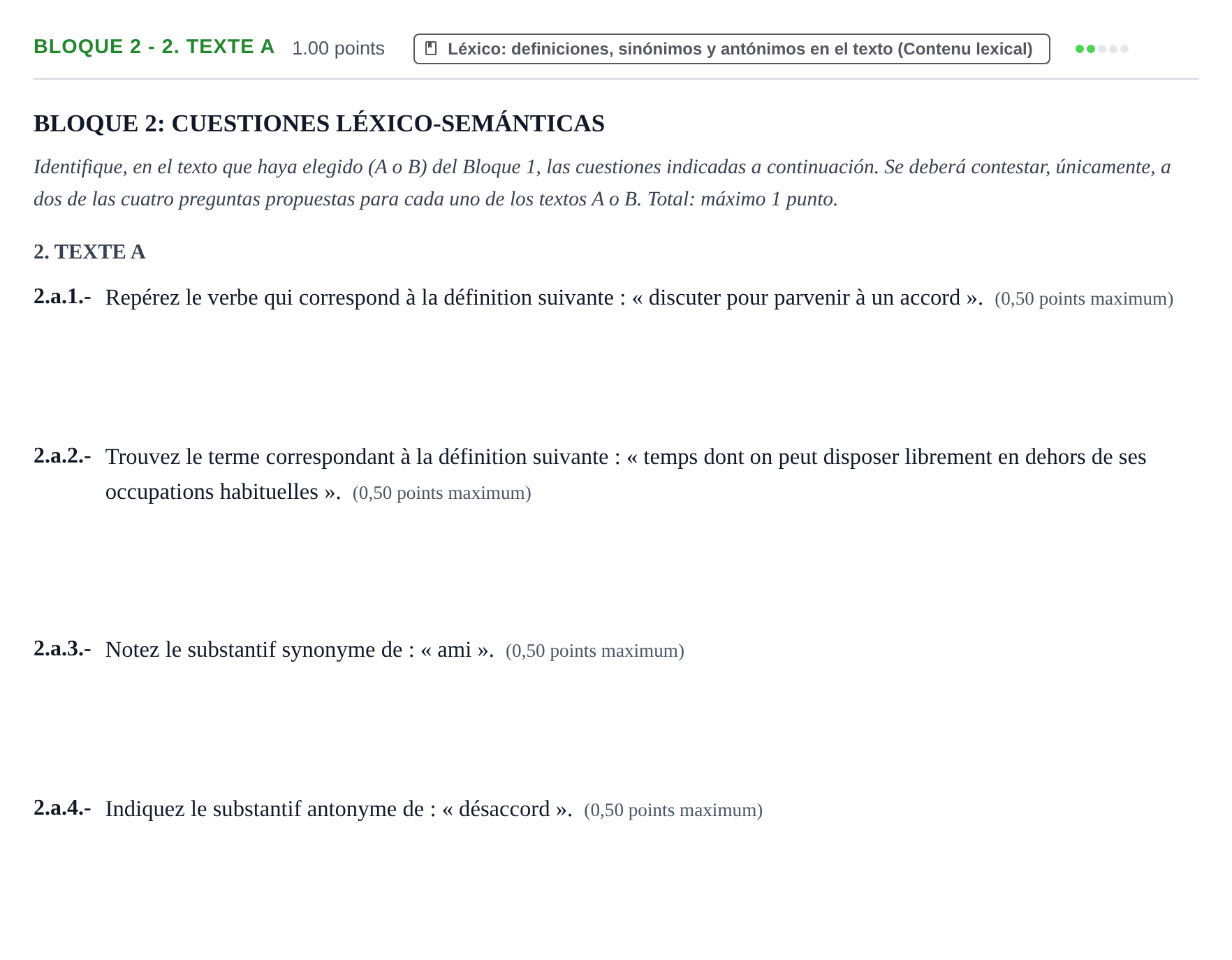 Enunciado: Bloque 2 - 2. Texte A · Francés PAU Extremadura Ordinaria 2023