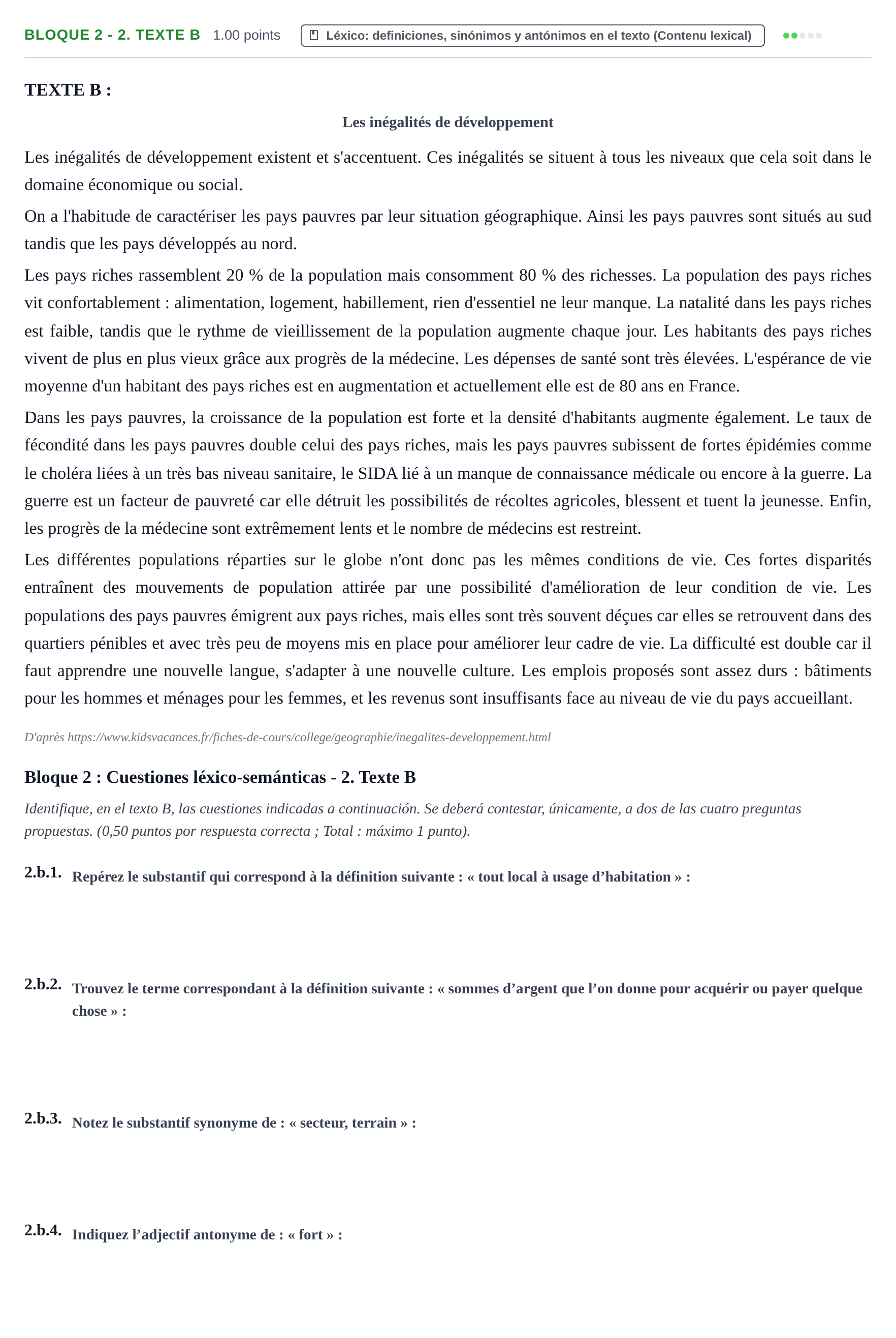 Enunciado: Bloque 2 - 2. Texte B · Francés PAU Extremadura Ordinaria 2023
