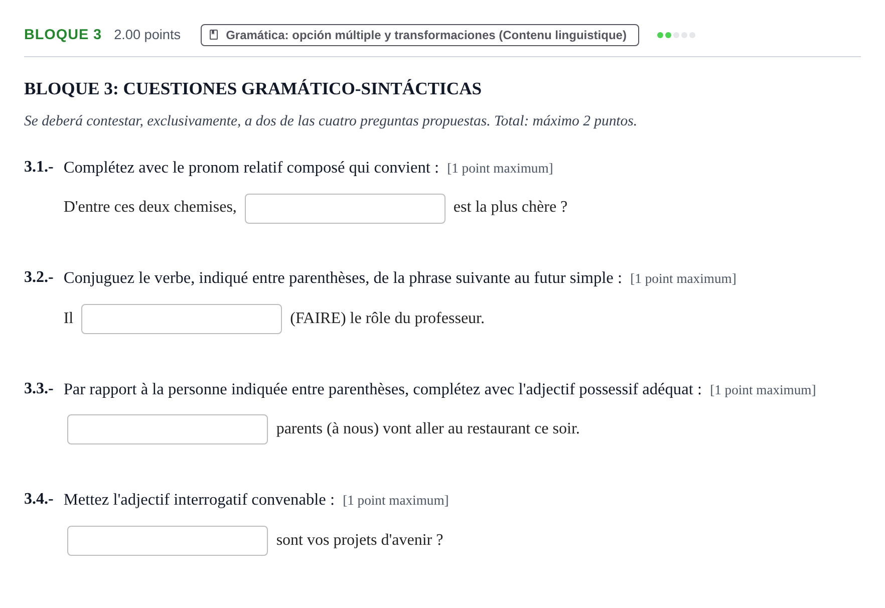 Enunciado: Bloque 3 · Francés PAU Extremadura Ordinaria 2023