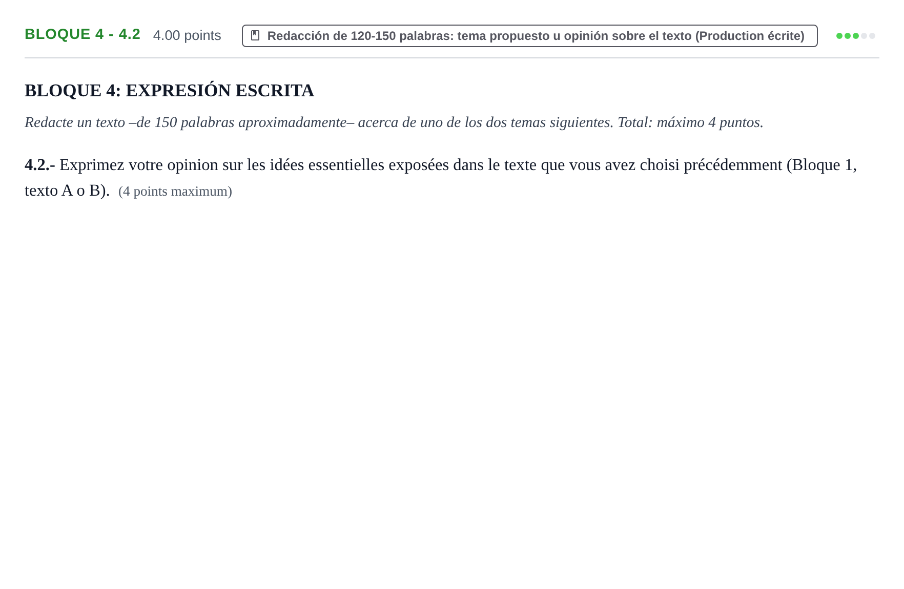 Enunciado: Bloque 4 - 4.2 · Francés PAU Extremadura Ordinaria 2023