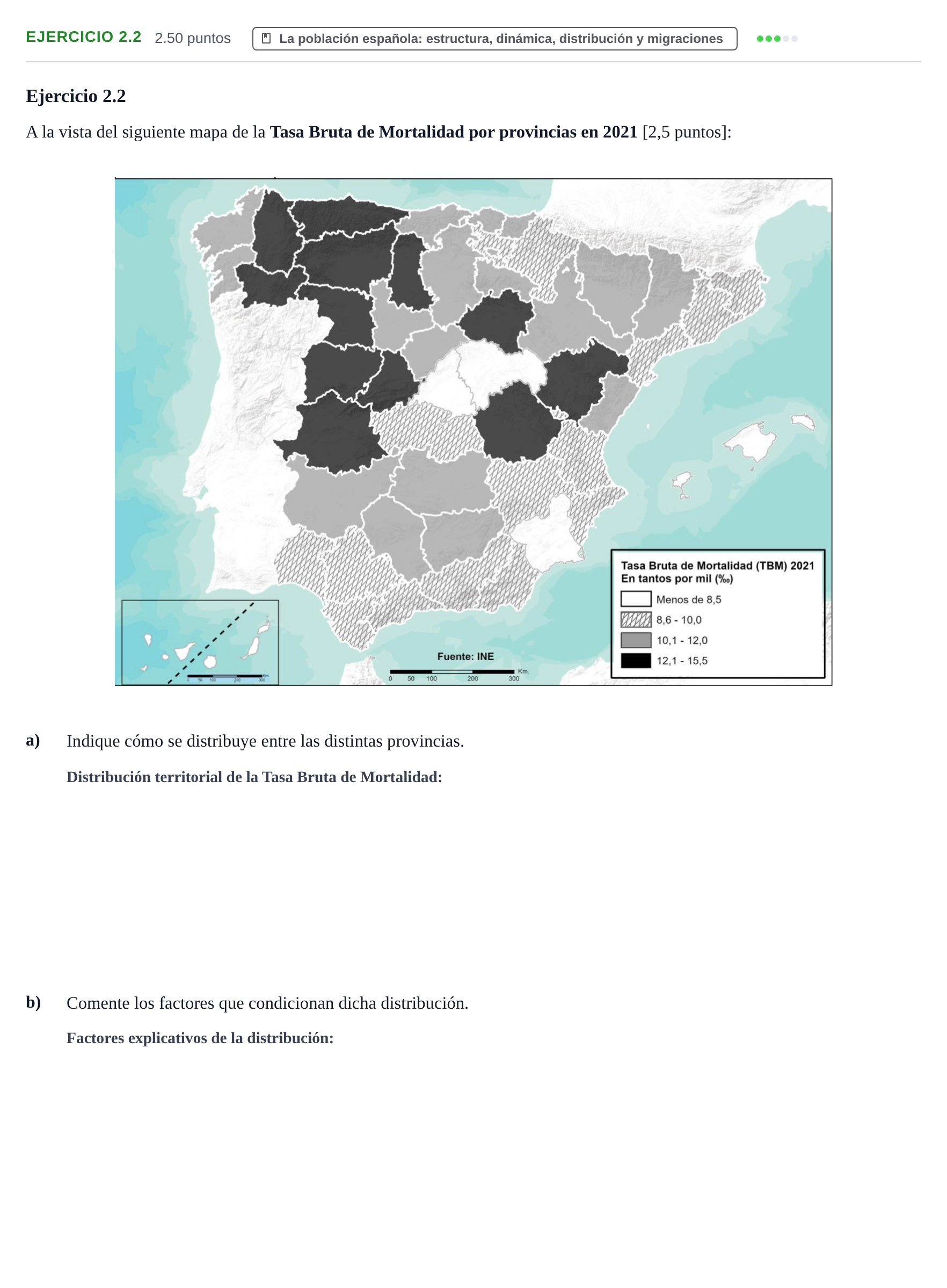 Enunciado: Ejercicio 2.2 · Geografía PAU Extremadura Ordinaria 2023