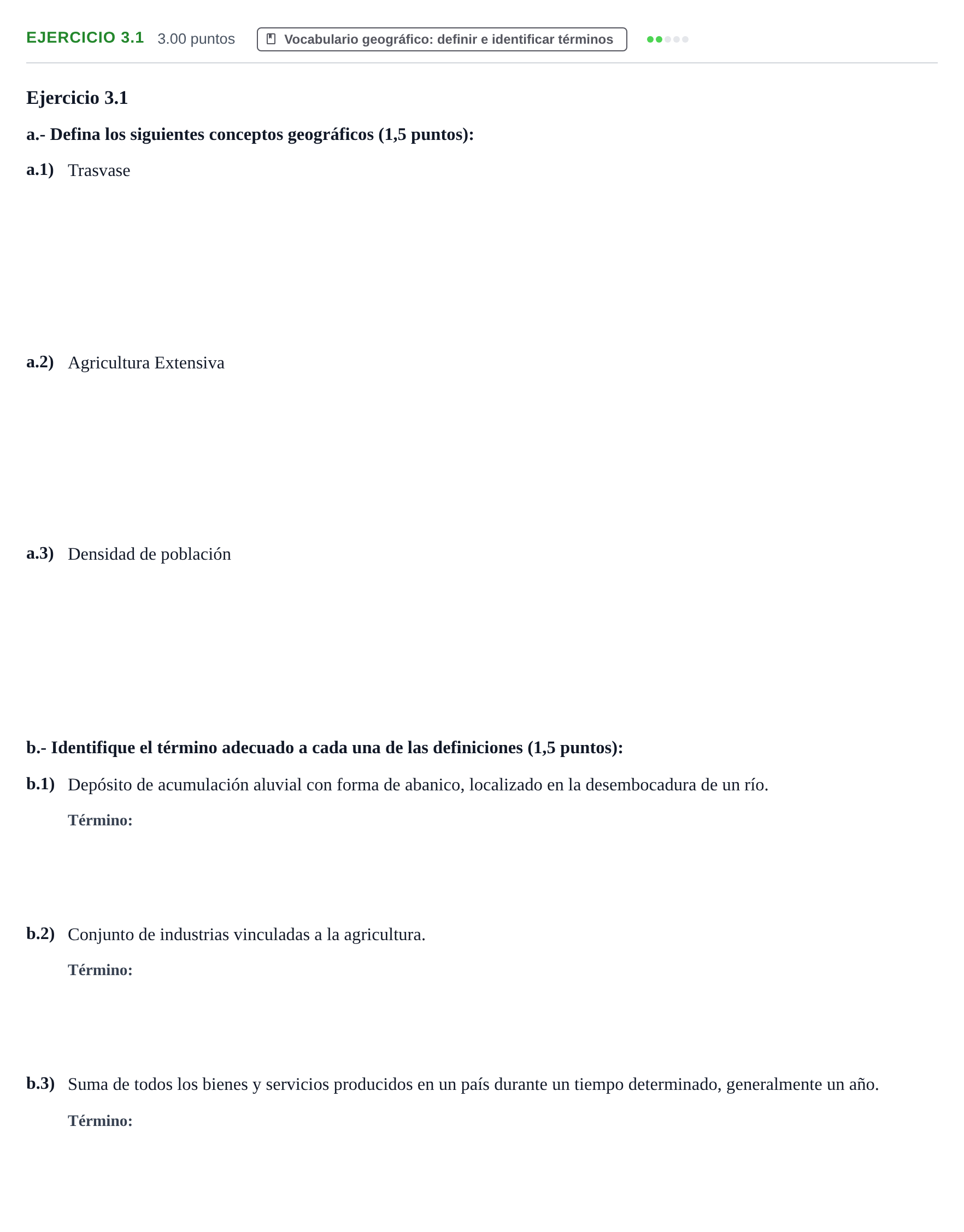 Enunciado: Ejercicio 3.1 · Geografía PAU Extremadura Ordinaria 2023