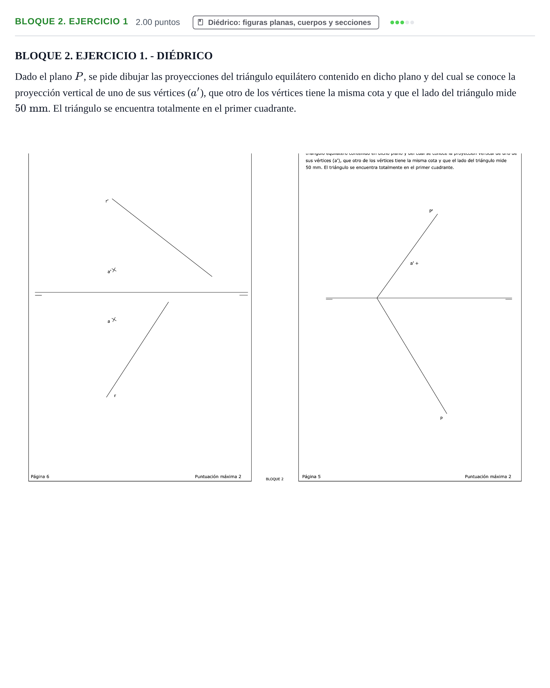 Enunciado: Bloque 2. Ejercicio 1 · Dibujo técnico II PAU Extremadura Ordinaria 2023