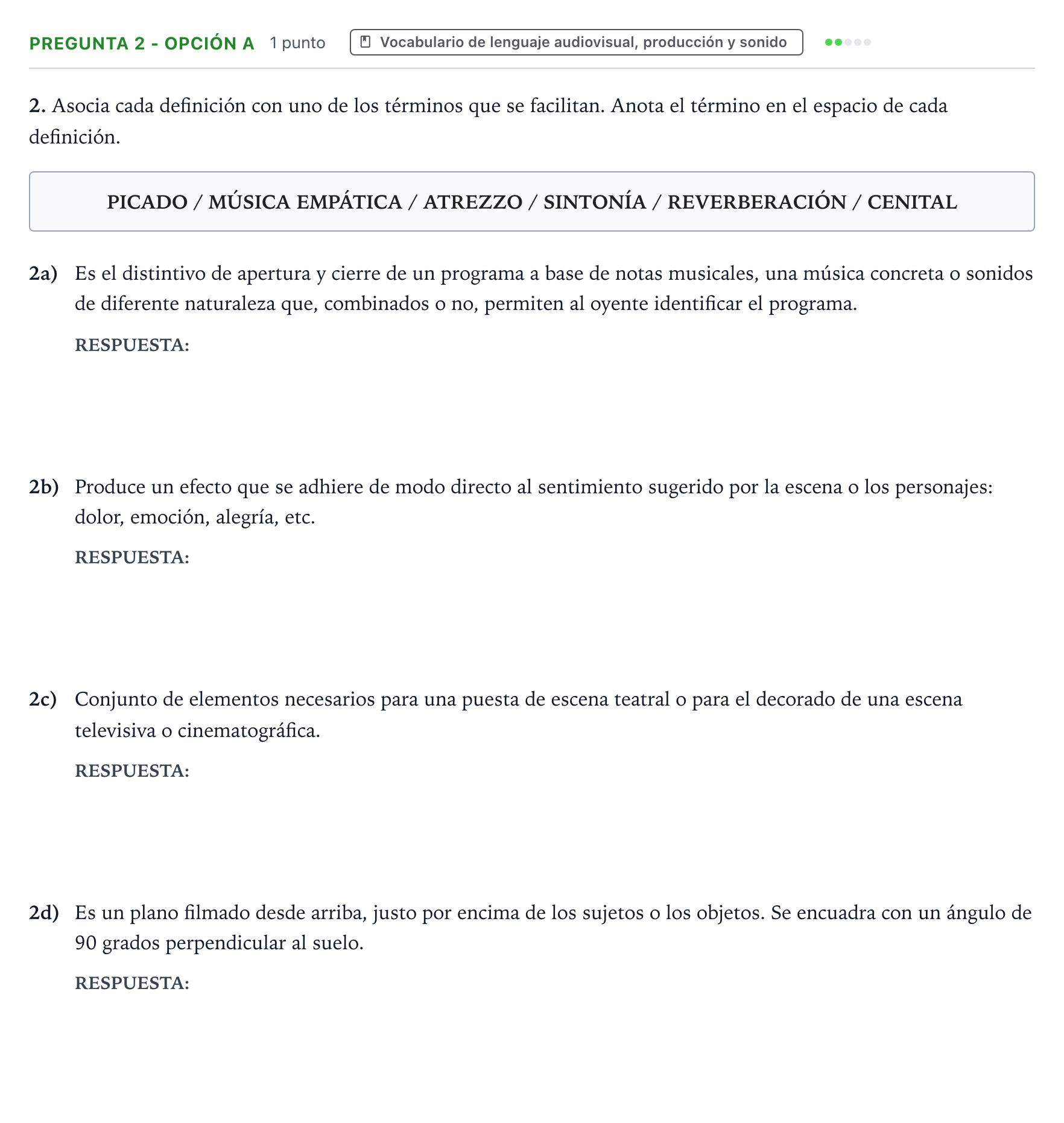 Enunciado: Pregunta 2 - Opción A · Cultura Audiovisual II PAU Extremadura Ordinaria 2023