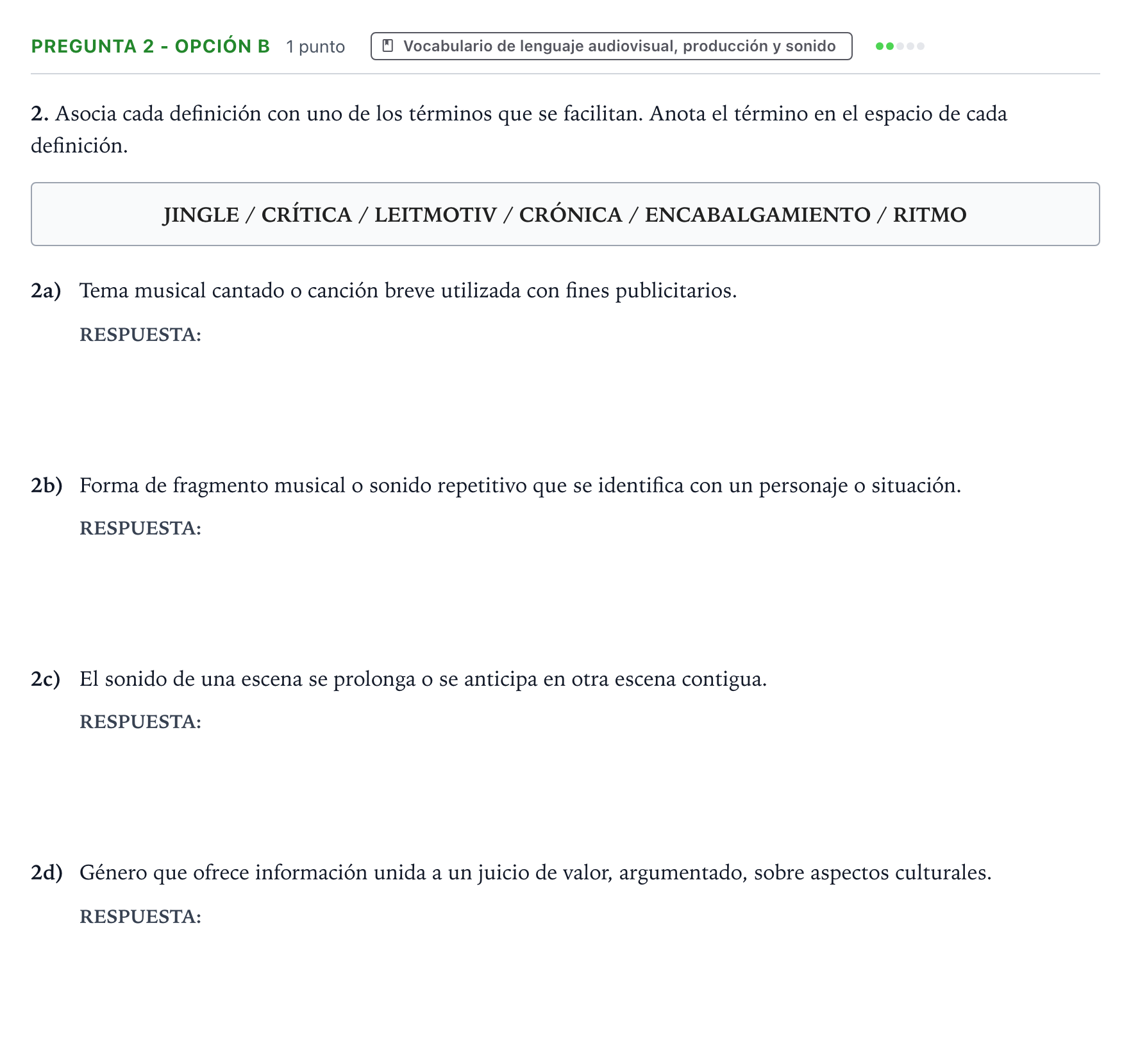 Enunciado: Pregunta 2 - Opción B · Cultura Audiovisual II PAU Extremadura Ordinaria 2023