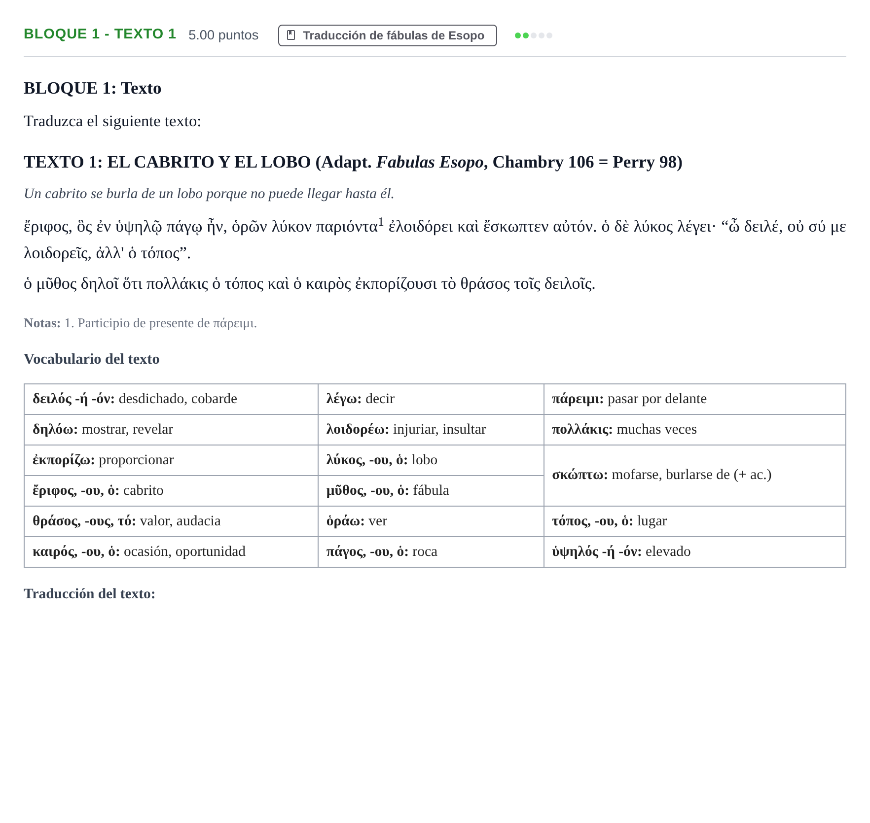 Enunciado: Bloque 1 - Texto 1 · Griego II PAU Extremadura Ordinaria 2023