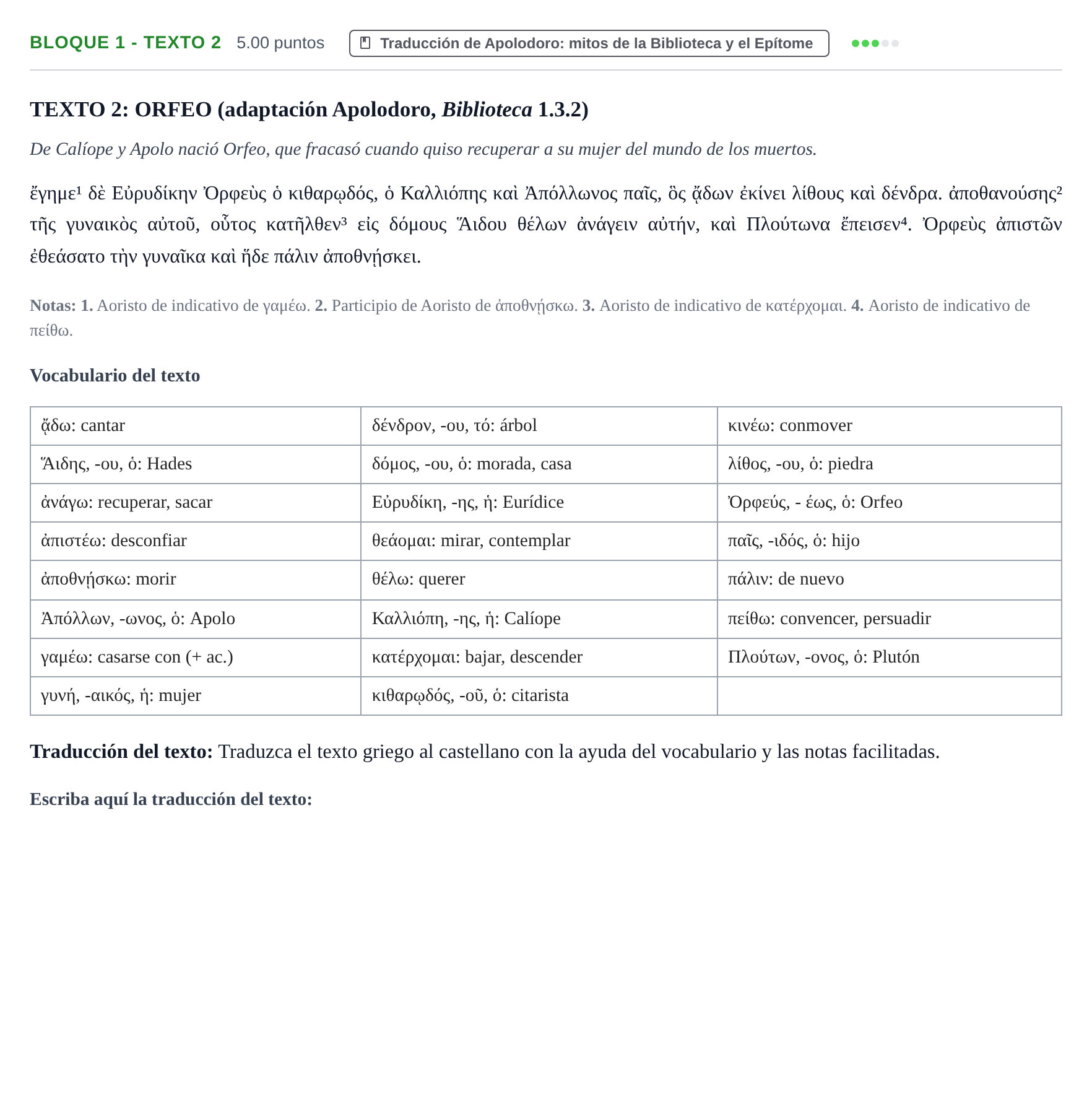 Enunciado: Bloque 1 - Texto 2 · Griego II PAU Extremadura Ordinaria 2023