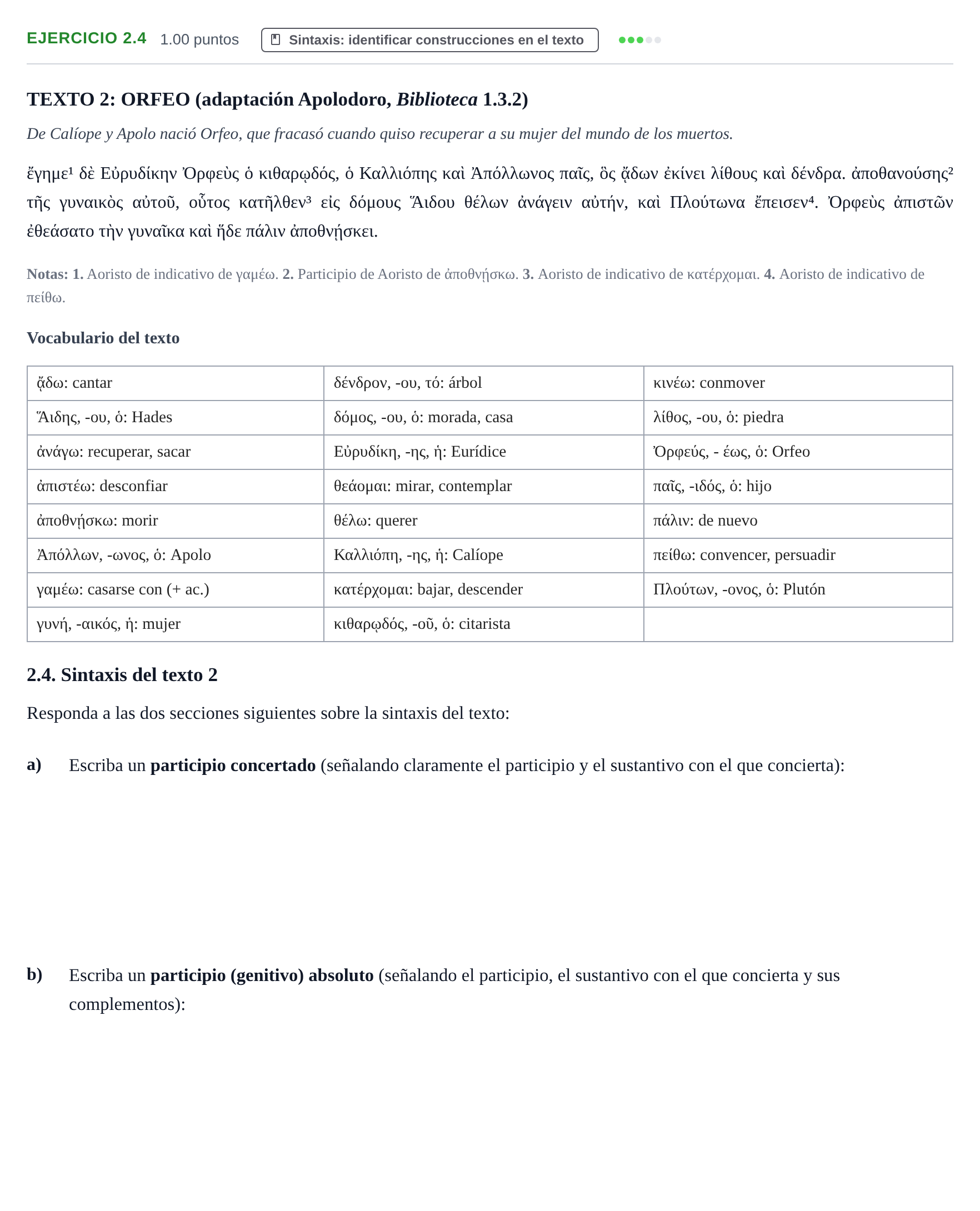 Enunciado: Ejercicio 2.4 · Griego II PAU Extremadura Ordinaria 2023