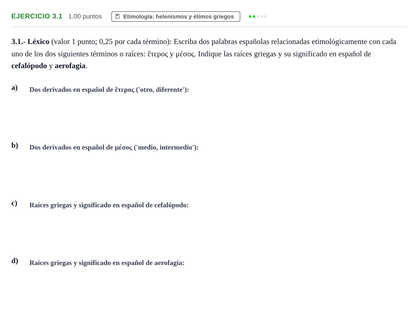 Enunciado: Ejercicio 3.1 · Griego II PAU Extremadura Ordinaria 2023