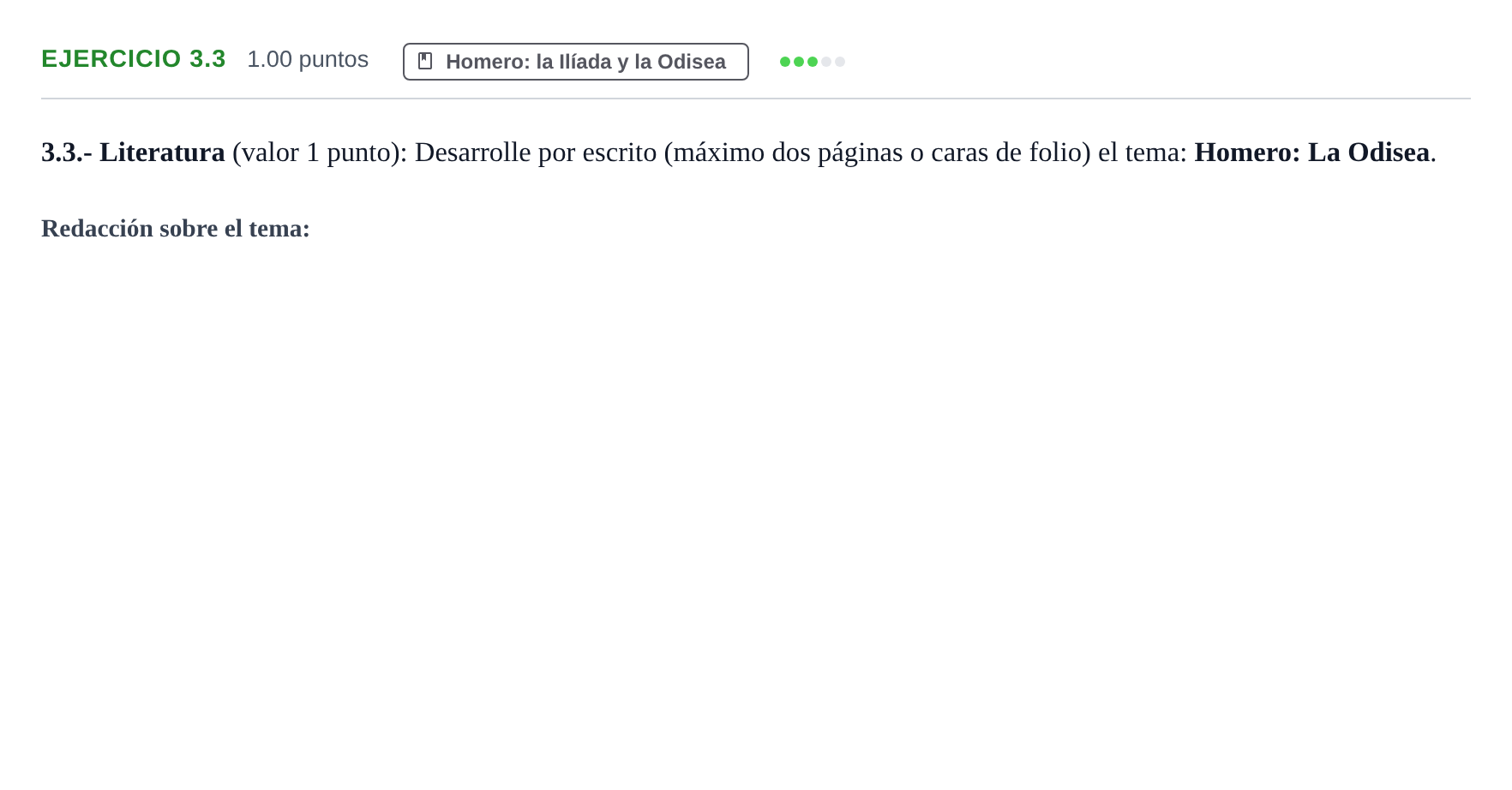 Enunciado: Ejercicio 3.3 · Griego II PAU Extremadura Ordinaria 2023