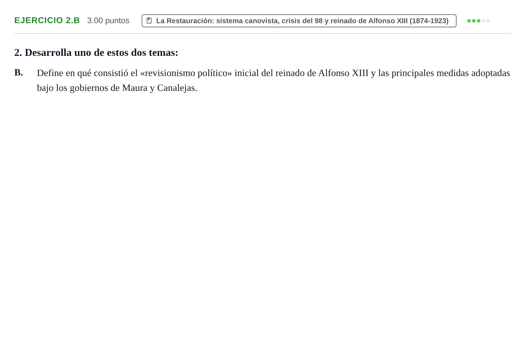 Enunciado: Ejercicio 2.B · Historia de España PAU Extremadura Ordinaria 2023