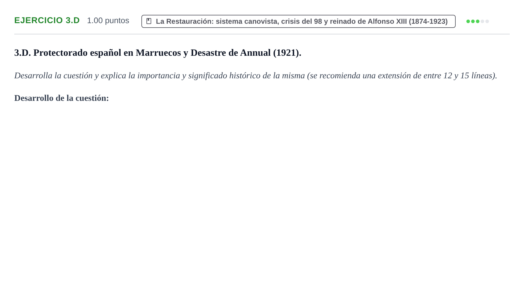 Enunciado: Ejercicio 3.D · Historia de España PAU Extremadura Ordinaria 2023