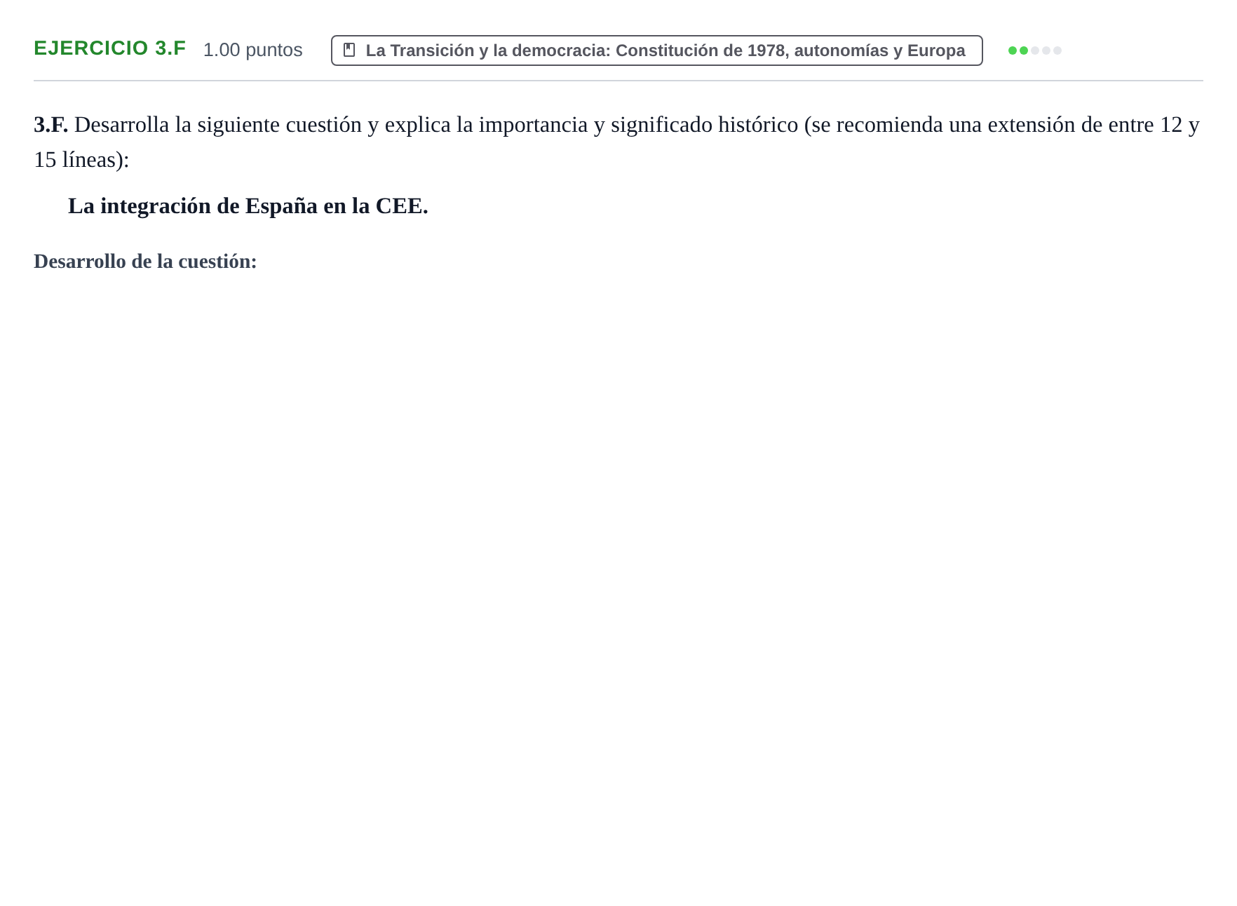 Enunciado: Ejercicio 3.F · Historia de España PAU Extremadura Ordinaria 2023