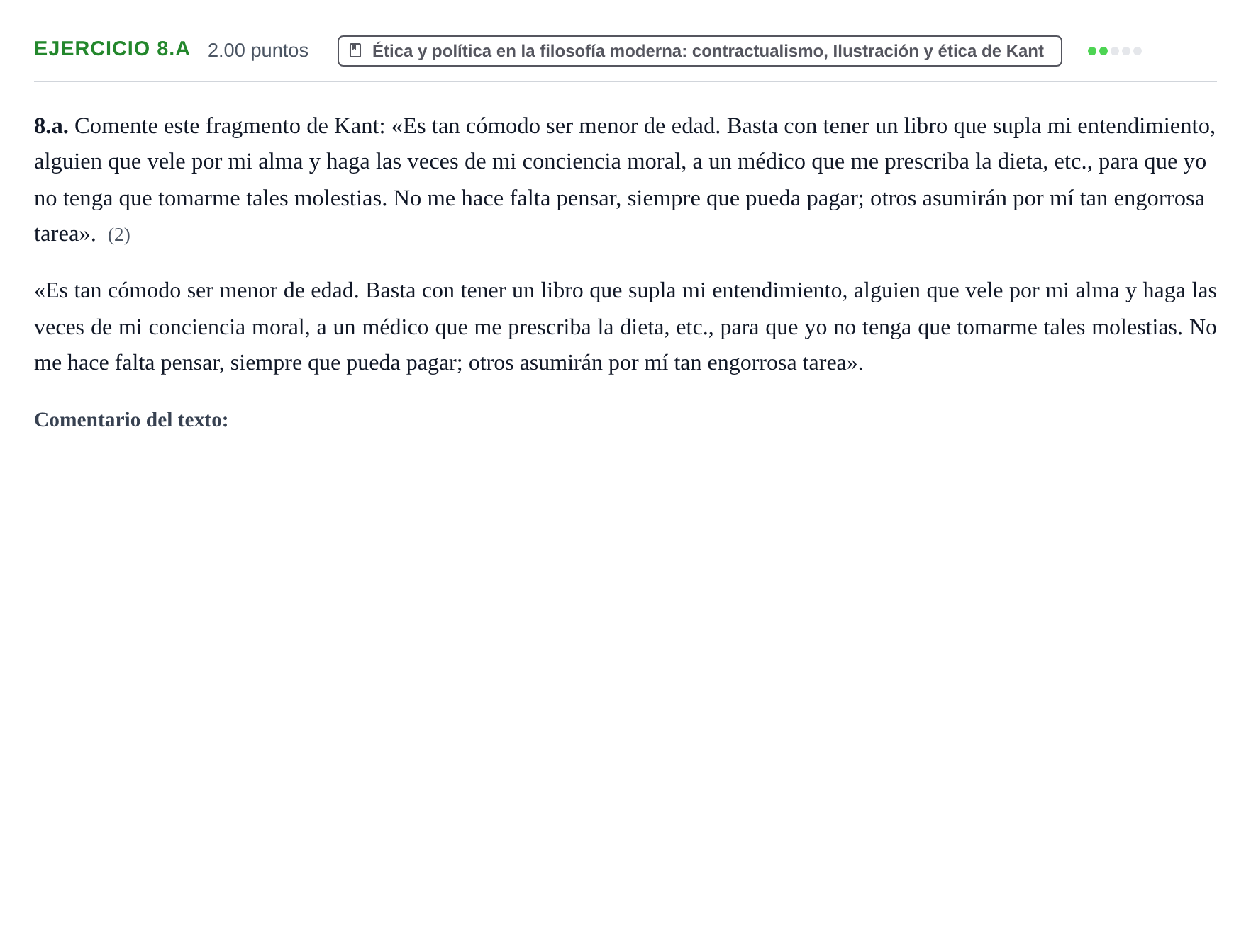 Enunciado: Ejercicio 8.a · Historia de la Filosofía PAU Extremadura Ordinaria 2023