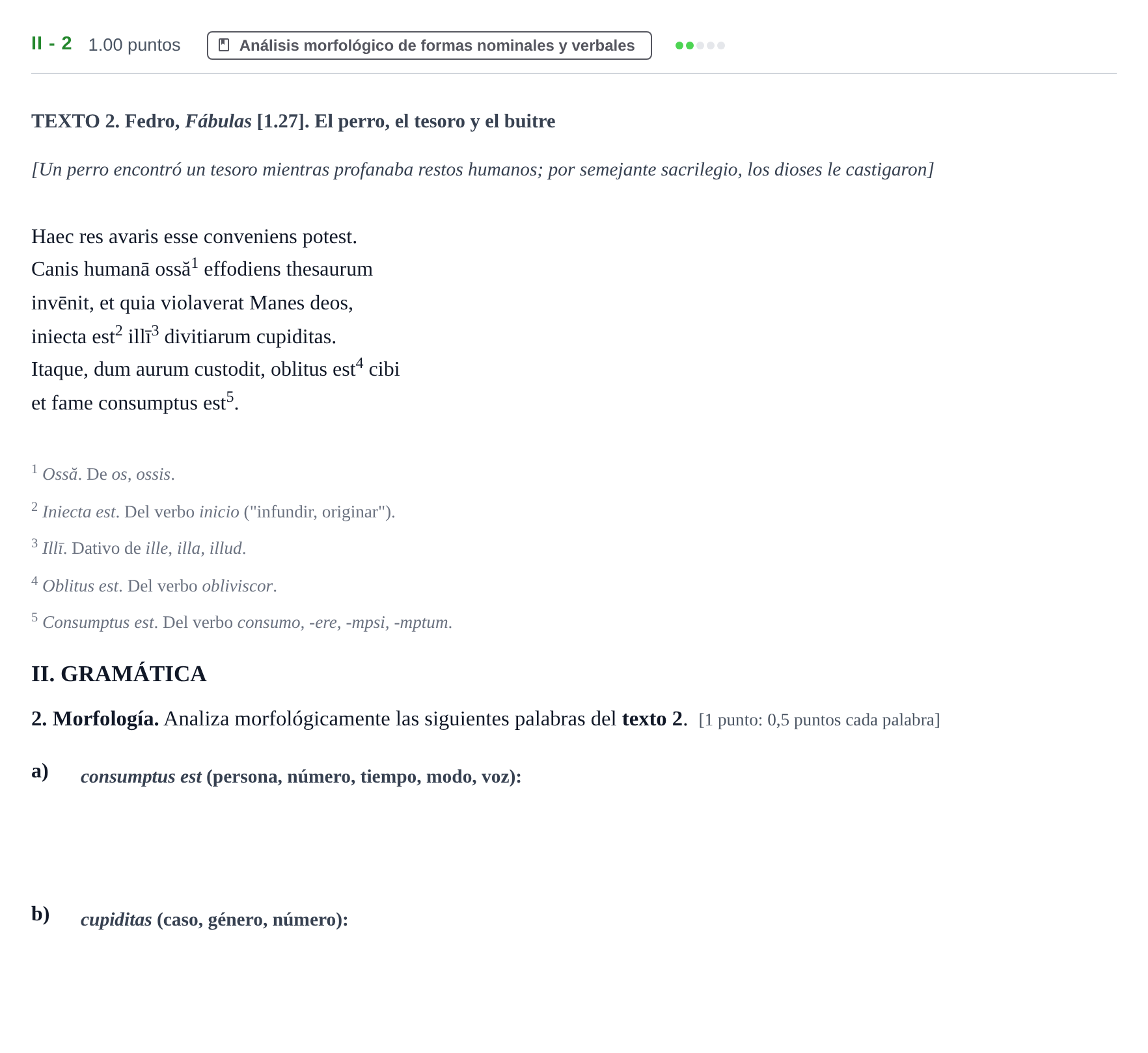 Enunciado: Ejercicio II - 2 · Latín II PAU Extremadura Ordinaria 2023