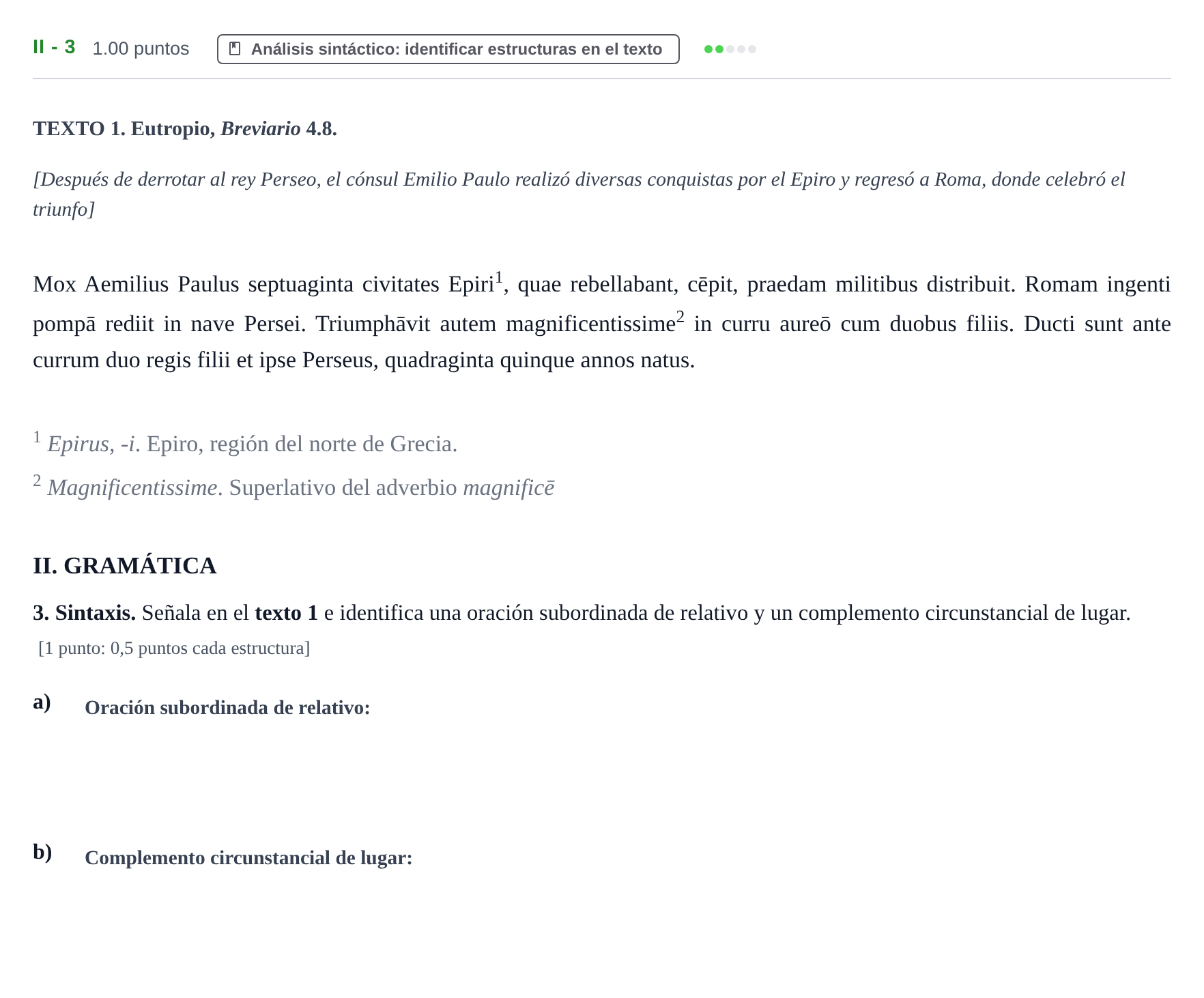 Enunciado: Ejercicio II - 3 · Latín II PAU Extremadura Ordinaria 2023
