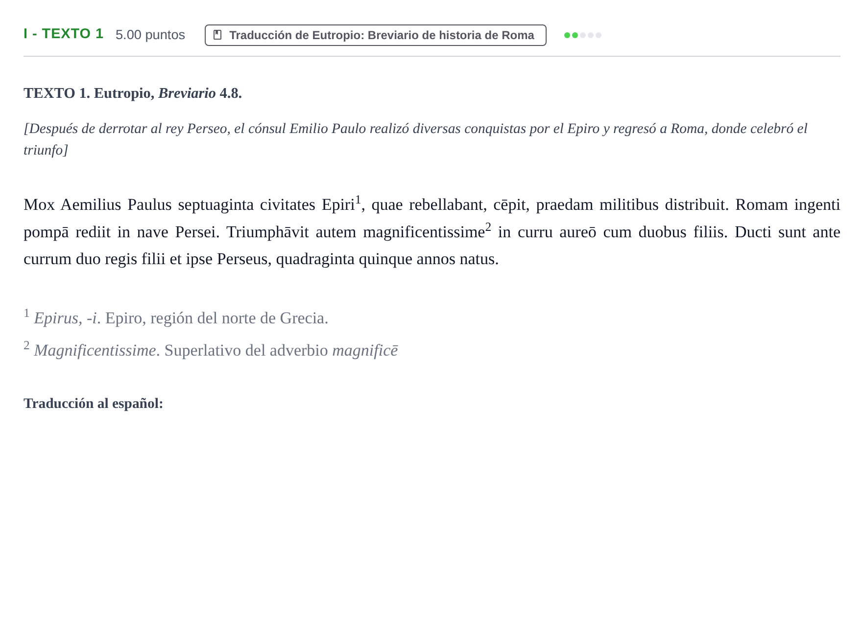 Enunciado: Ejercicio I - Texto 1 · Latín II PAU Extremadura Ordinaria 2023