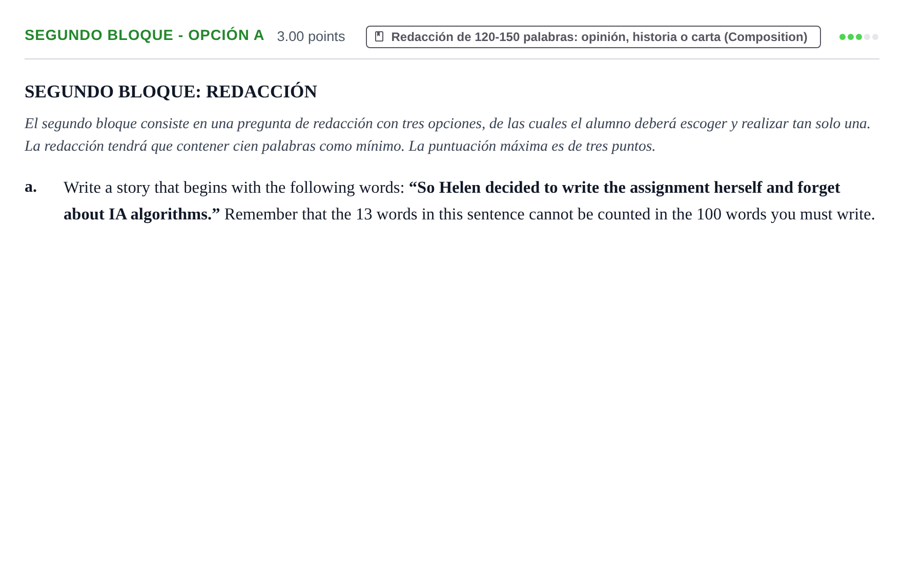Enunciado: Ejercicio Segundo Bloque - Opción a · Inglés PAU Extremadura Ordinaria 2023